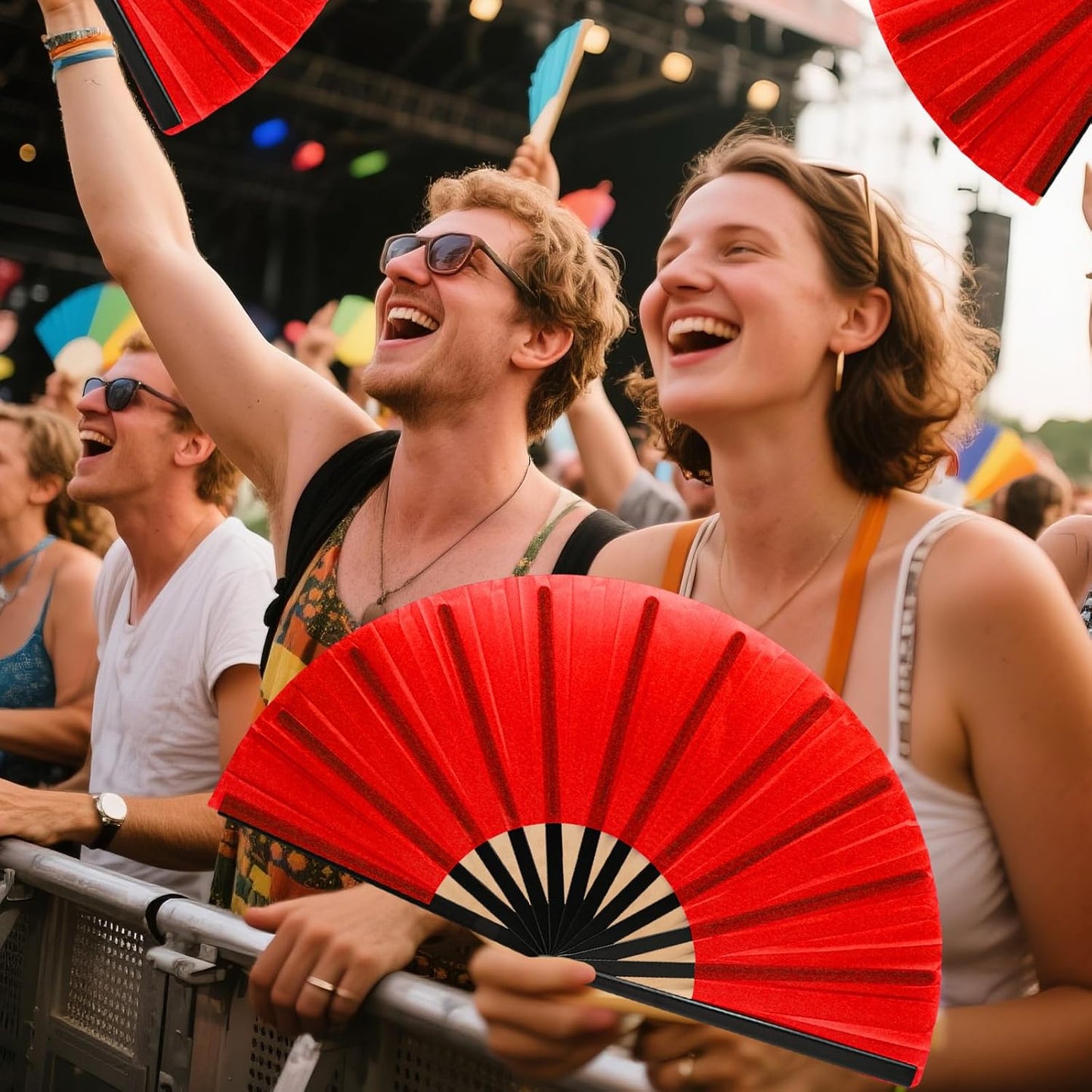 13inch Large Rave Fan Popping Clacking Fans for Line Dancing,Hand Fans for Women Foldable,Boots on The Ground Fan,Portable for Outdoor,Wedding,Party,Decoration (1pcs red)