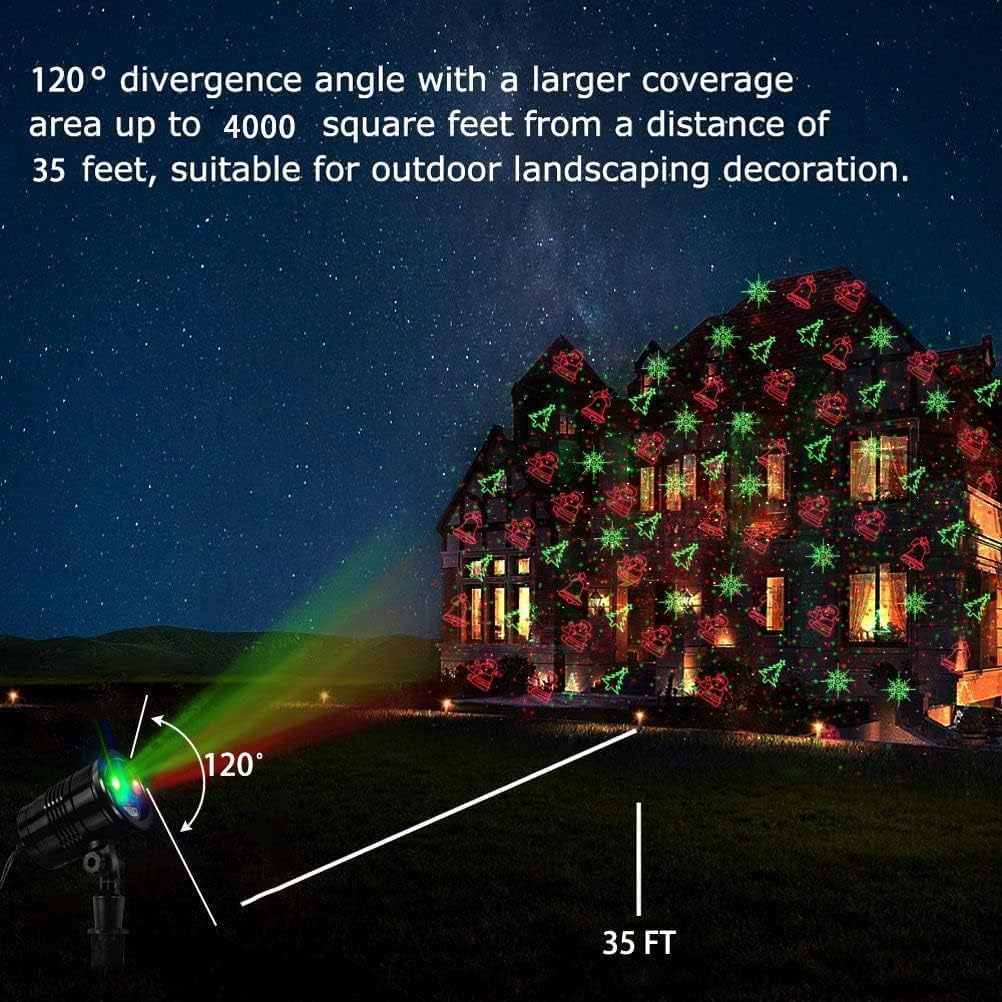 Christmas Projector Lights Outdoor, Led Christmas Laser Lights Landscape Spotlight Red and Green Star Show with Remote Control,Indoor Outdoor Holiday Decoration for Party Garden Wall Decoration