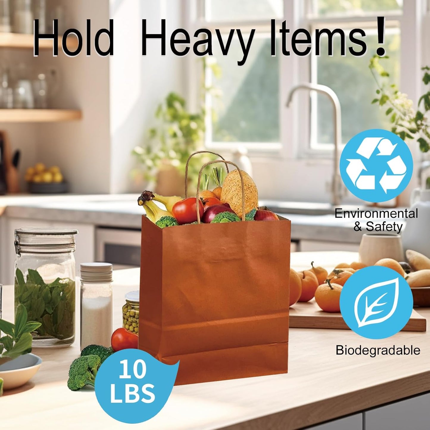 BAG BOX 100 Pack 8.25x4.3x10.6 Inch Orange Gift Bags with Handles,Bulk Kraft Paper Bags for Shopping, Retail, Merchandise, Wedding, Party Favors, Paper Grocery Sacks