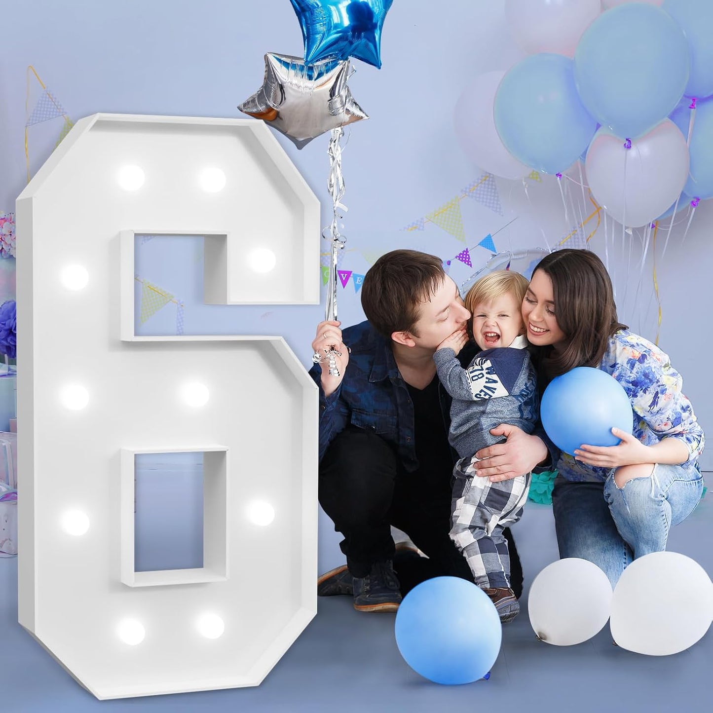 imprsv Marquee Numbers Large 6th-Birthday Decorations: 4ft Light Up Number Party Decor 6 Year Old Girl and Boy Birthday Decoration Backdrop Anniversary Cardboard Big Mosaic Balloon Frame Number 6