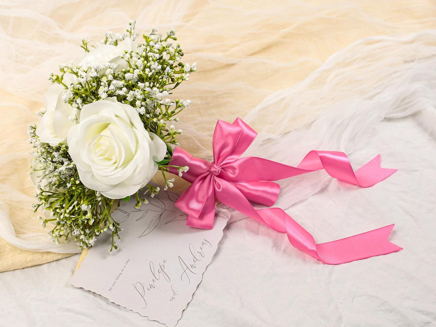 Hot Pink Satin Ribbon 1 inch X Continuous 50 Yards, Single Face Polyester Ribbon Perfect for Gift Wrapping, Flower Bouquet, Wedding Decor, Crafts, Bow Making, Sewing and More