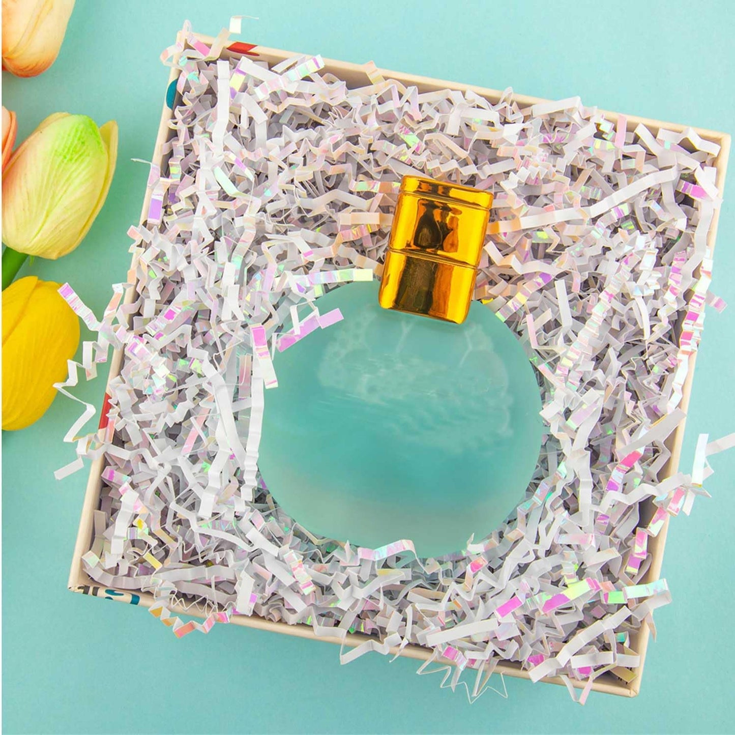 8.5oz Crinkle Paper Filler, Gift Baskets Gift Boxes Crafts Shredded Cut Paper Packaging Decorative Stuffing & Cushioning Confetti for Easter Birthday Wedding Party Favor Diamond White