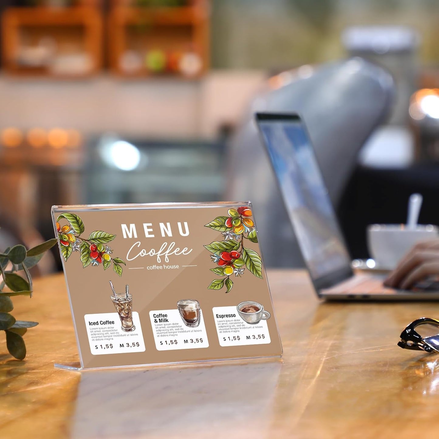 Vicenpal 24 Pcs 7x5 Inch Clear Acrylic Sign Holder Plastic L-shape Vertical Menu Stand, Picture Photo Frames, Table Paper Holder, Flyer Sign Display Stand for Restaurants, Store, Office, Wedding