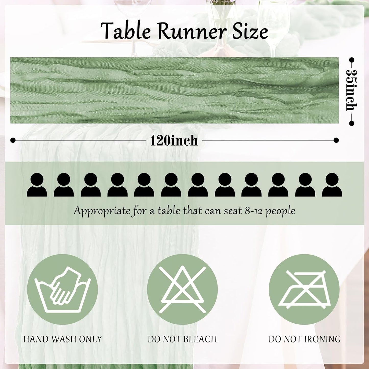 1-Pack Sage Green Cheesecloth Table Runners – 10FT (35x120 Inch) Boho Rustic Gauze Fabric Cheese Cloth Table Runner for Weddings, Baby Showers, Bridal Shower, Farmhouse & Birthday Party Decor