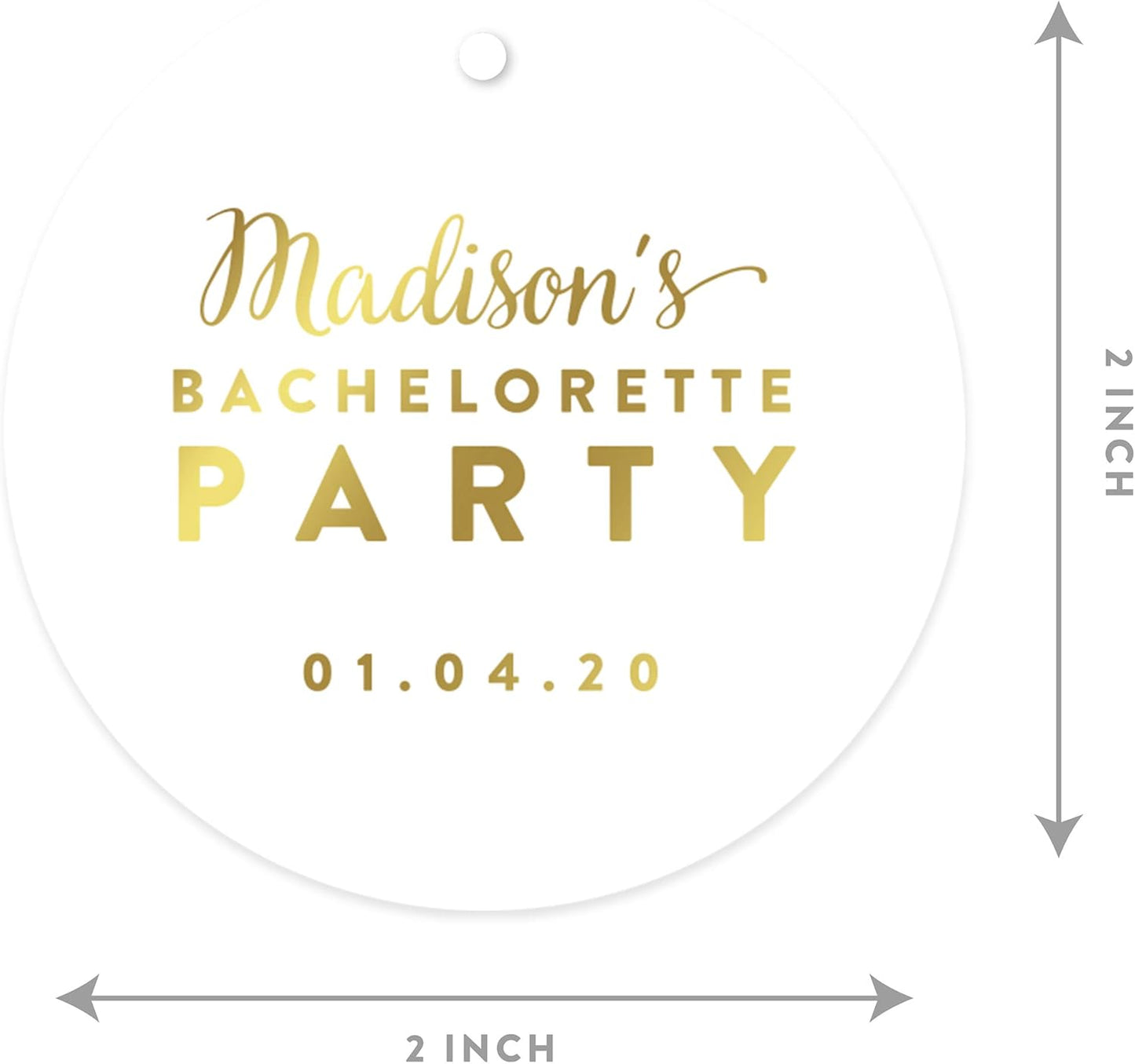 Andaz Press Personalized Round Circle Wedding Gift Tags, Metallic Gold Ink, Bachelorette Party, 24-Pack, Custom Made Any Name, Gold Party Decor
