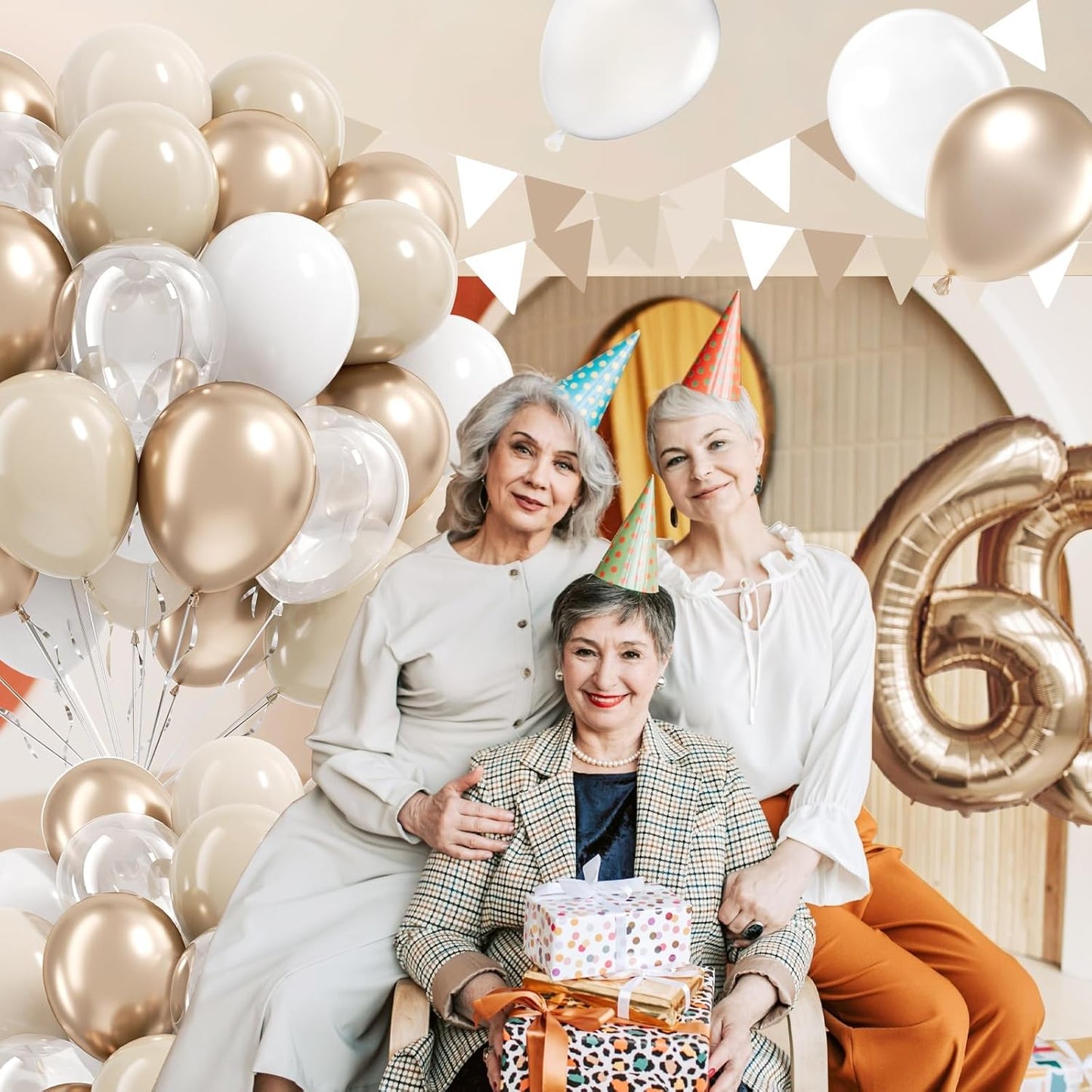 60pcs 12inch Beige White Gold Balloons, Metallic Gold Sand White Cream Beige Balloons for Engagement Wedding Baby Bridal Shower Birthday Party Decorations