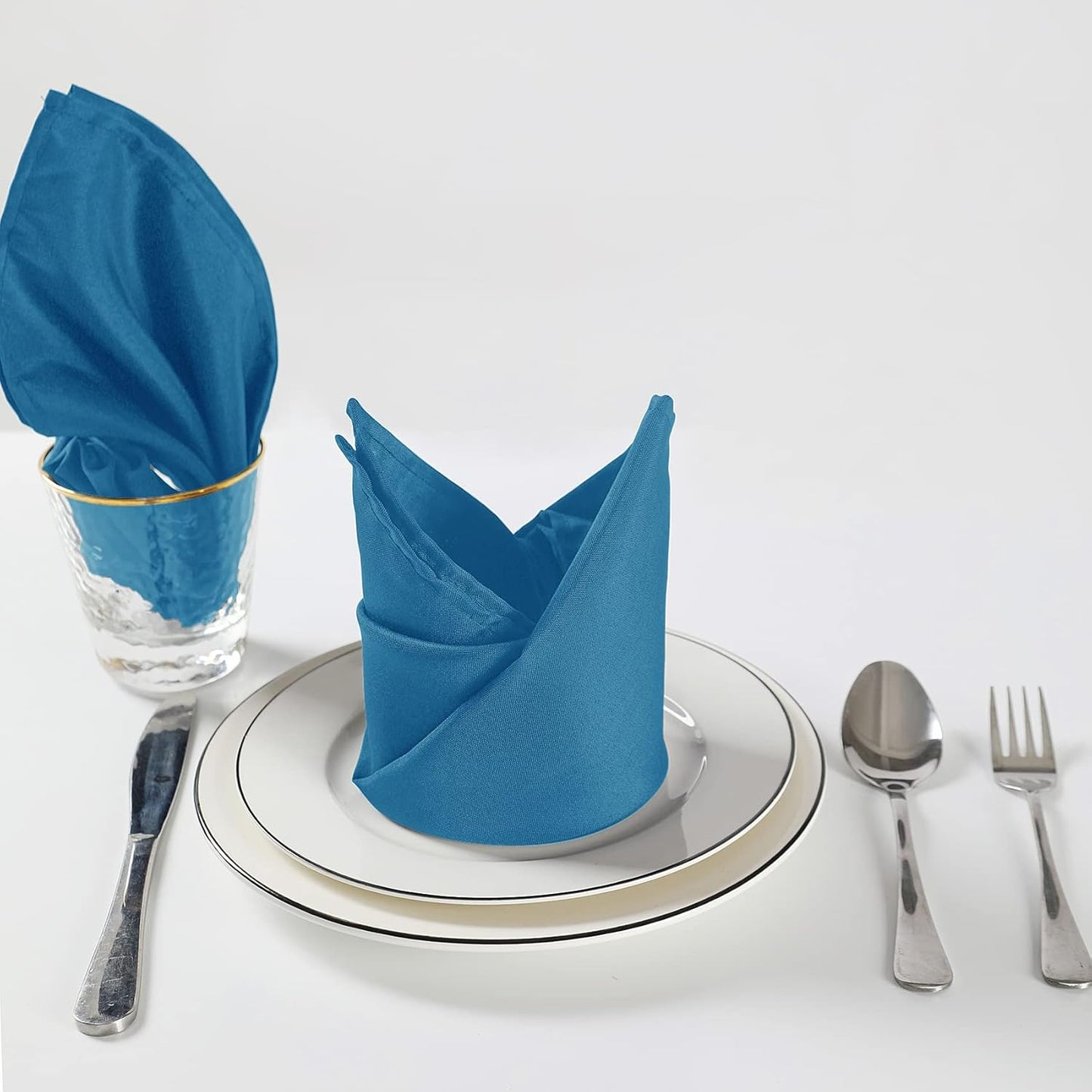 Cloth Napkins 17x17 inch Washable Polyester Dinner Napkins Soft Table Napkins for Wedding Party Dining Banquet(Mediterranean Blue,50PCS)