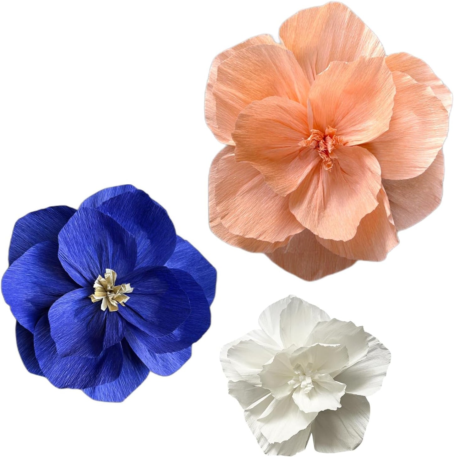 BRT Bearingshui Crepe Paper Flowers Decoration for Wall Total 9 Pcs, Artificial Flowers Backdrop for Wedding Decor Baby Bridal Shower Birthday Party, Navy Blue Coral White 3D Wall Flowers Decor