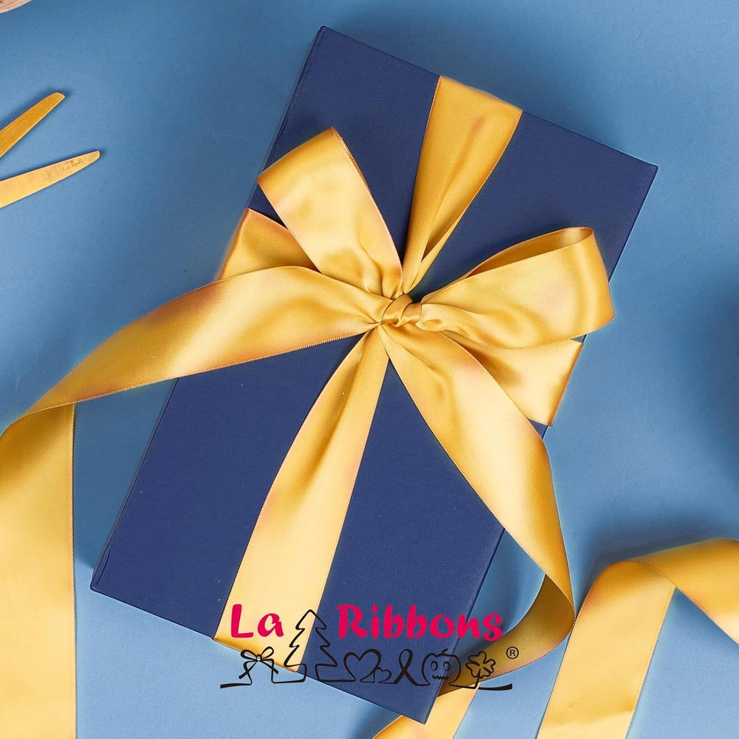 LaRibbons 1 1/2 Inch 25 Yard Double Faced Satin Ribbon,Yellow Gold Satin Craft Fabric Ribbon for Gift Wrapping Floral Bouquets Wedding Party Decoration