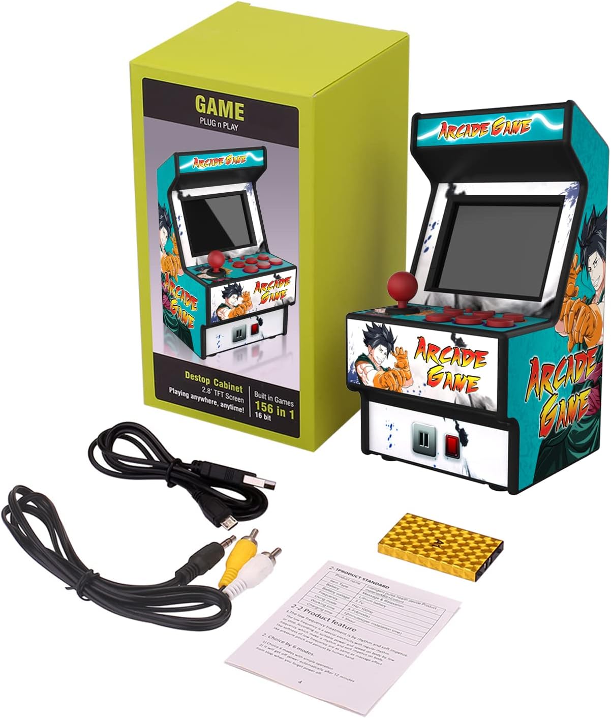 Mini Arcade Machine, Retro Gaming Console, Handheld Game Console with 156 Classic 16-Bit Video Games, 2.8 Inch Color Display, Rechargeable Battery, Support for TV Output, Birthday Present for Children
