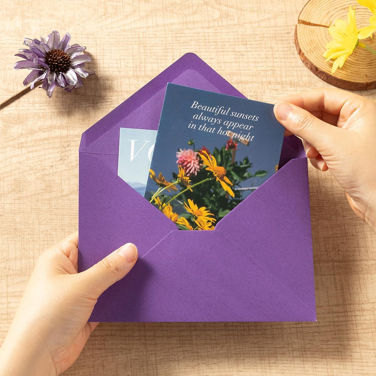 50 Pack Colored A7 Invitation Envelopes 5x7 with Gold Stickers for Cards and Invitations, 5 Colors (Purple, 5 1/4 x 7 1/4 inches)