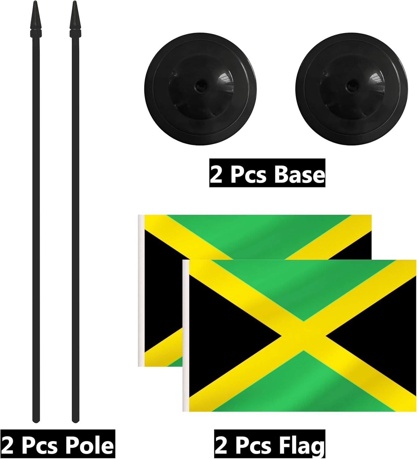 2 Pack Jamaica Desk Flag Set, Jamaican Desktop Small Miniature Table Office Flag with 12" Black Pole and Black Base, Offices, Classroom, Home, Festival Decoration (Jamaica)