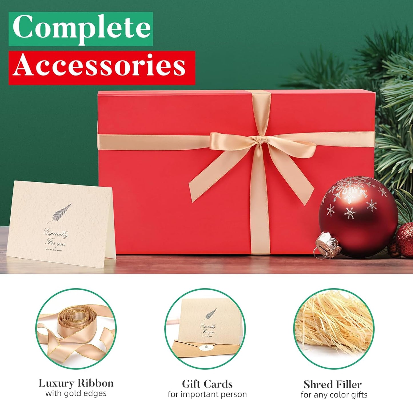 LIFELUM Red Gift Box 13.85 x 8.35 x 4.45 inch Large Gift Boxes with Magnetic Closure Luxury for Gifts Box Contains Card, Ribbon, Shredded Paper Filler Wedding, Christmas, Halloween, Birthday