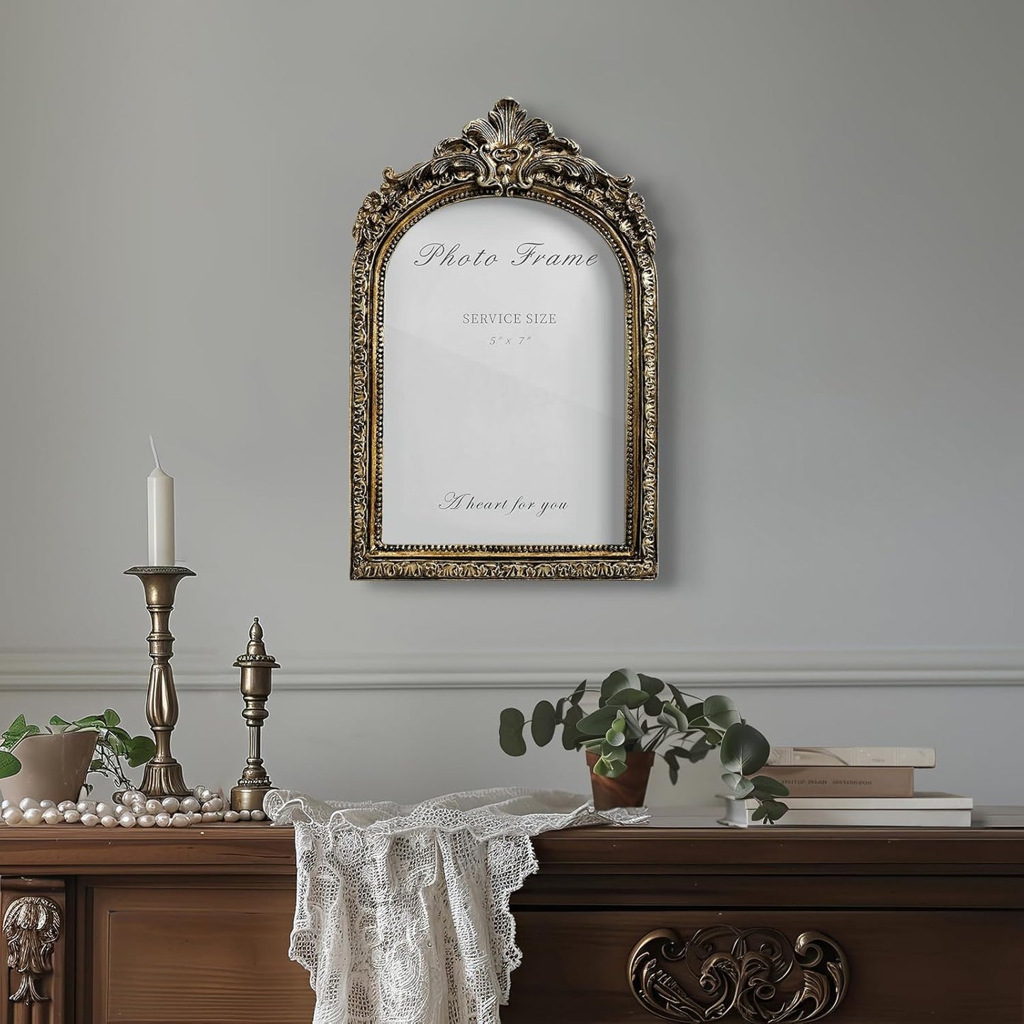 Cuspin Arched 5x7 Picture Frame Vintage Gold Frames, Bronze 5 by 7 Arched Picture Frame Hand-Crafted Resin with Glass Front Ornate Retro Antique Photo Frames for Wall and Tabletop Display Home Decor