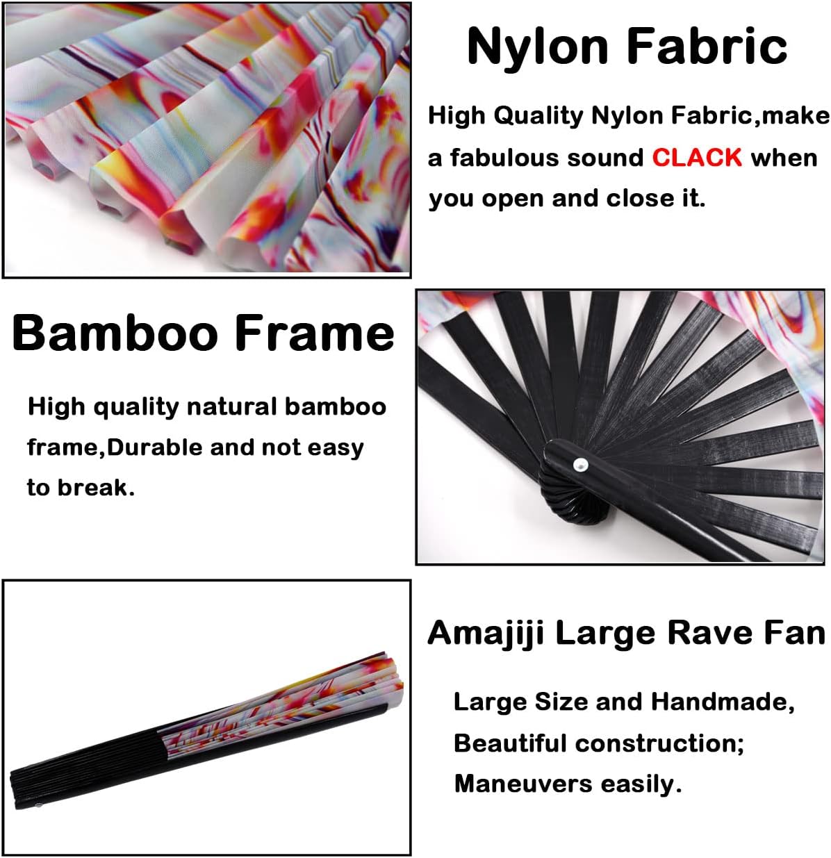 Amajiji Large Folding Hand Rave Fan Popping Fan for Line Dancing Clacking Fans for Boots On The Ground Dance,Party,Decoration,Festival (Holographic)