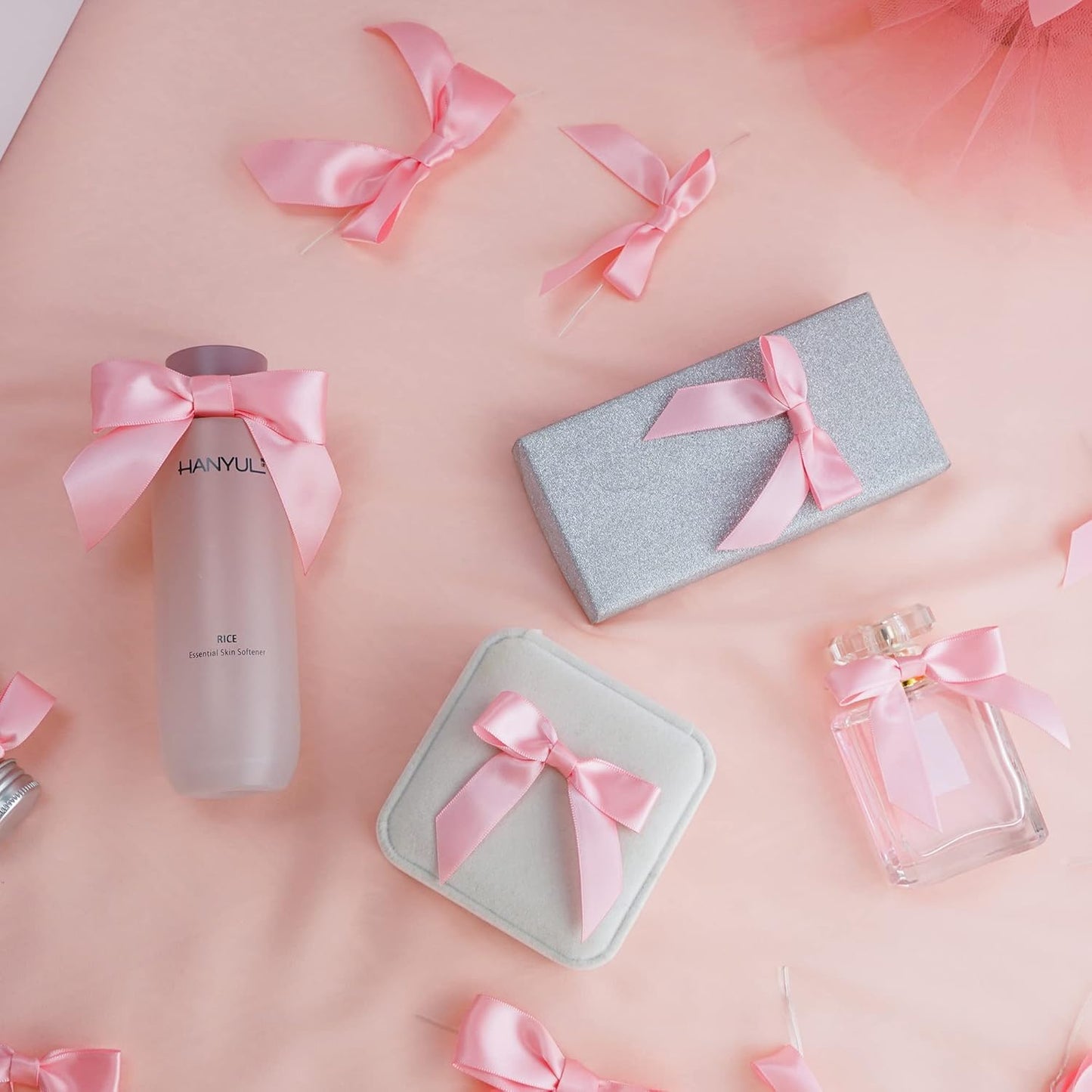 AIMUDI Baby Pink Satin Ribbon Twist Tie Bows 2.5" Light Pink Pretied Bows Premade Craft Bows for Treat Bags Cake Pop Gift Wrapping Basket Wedding Favors Cookie Candy Bagging Baby Shower - 50 Counts