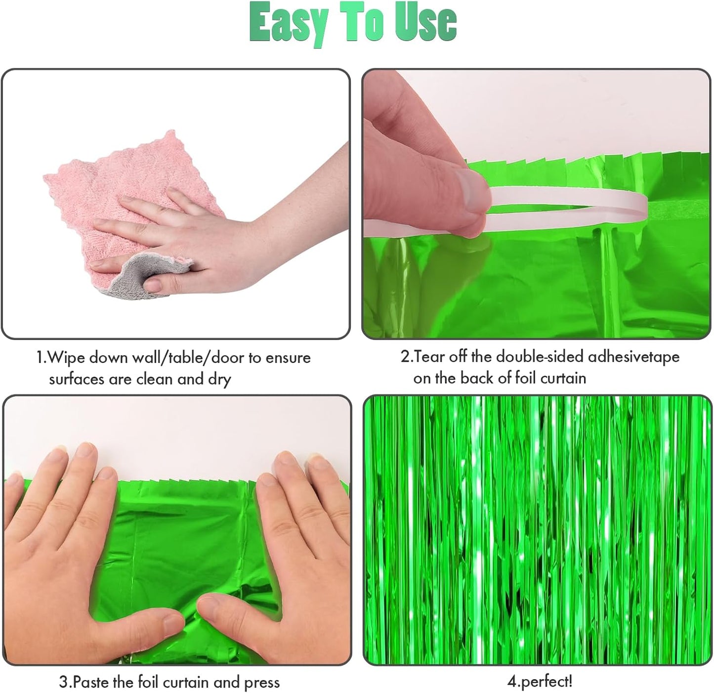 CANREVEL 2 Pack 3.3x8.2 Feet Foil Fringe Backdrop Curtains, Green Tinsel Streamers Birthday Party Decorations, Fringe Backdrop for Jungle Safari Tropical Party Christmas Decorations