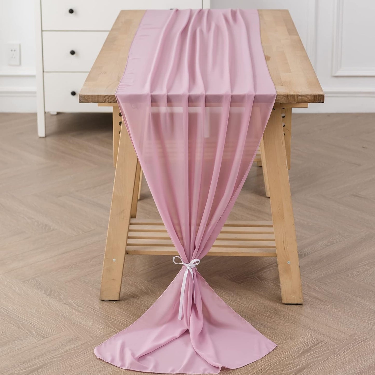 1Pack 9ft Chiffon Table Runner 14x108 Inch Sheer Romantic Table Runner for Wedding Birthday Party Bridal Shower Outdoor Decoration-Dusty Pink