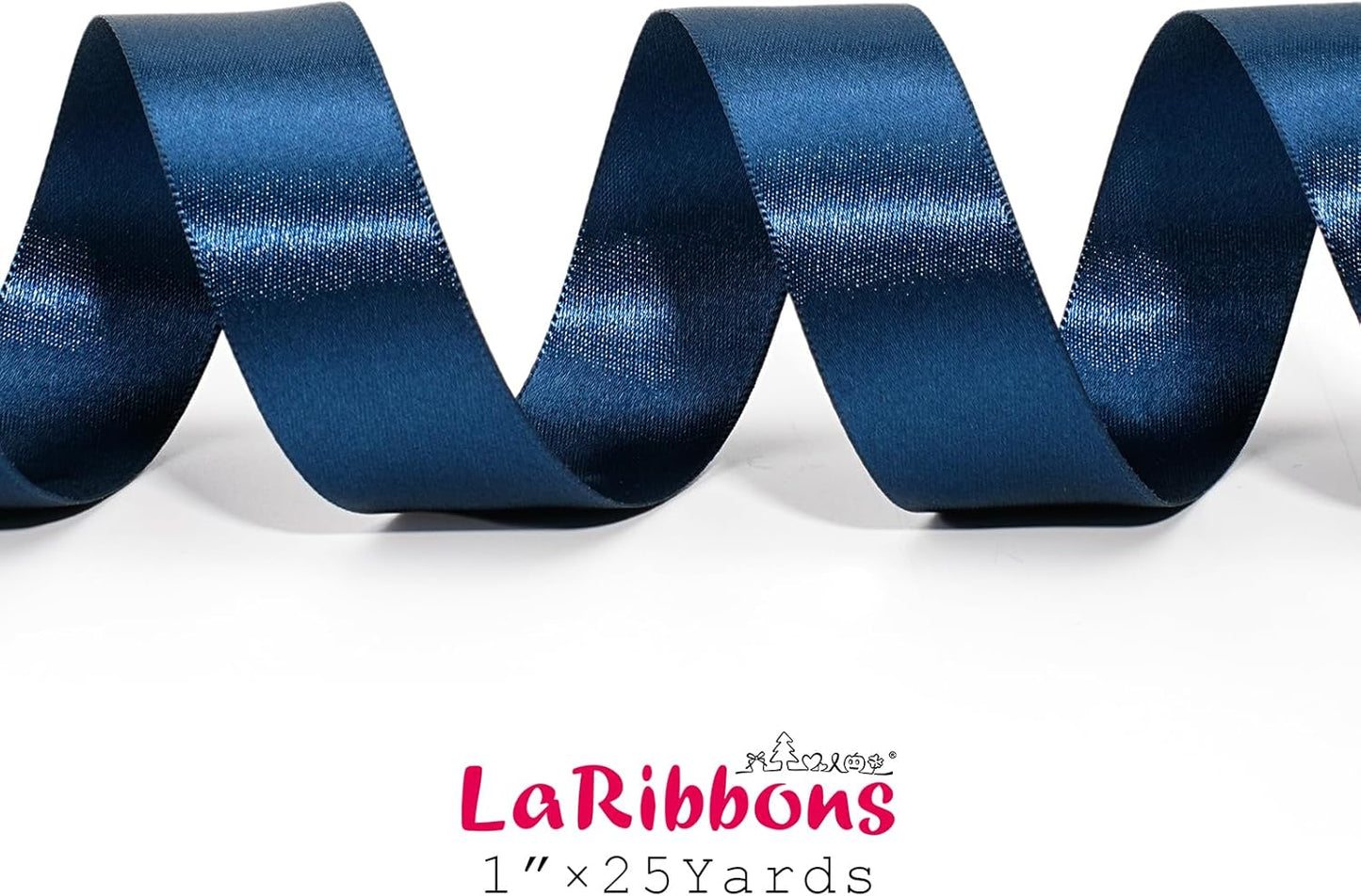 LaRibbons Navy Satin Ribbon 1 Inch 50 Yards Luxury Double Faced Blue Silk Ribbon for Flower Bouquet Crafts Gift Wrapping Wedding Bow Decoration