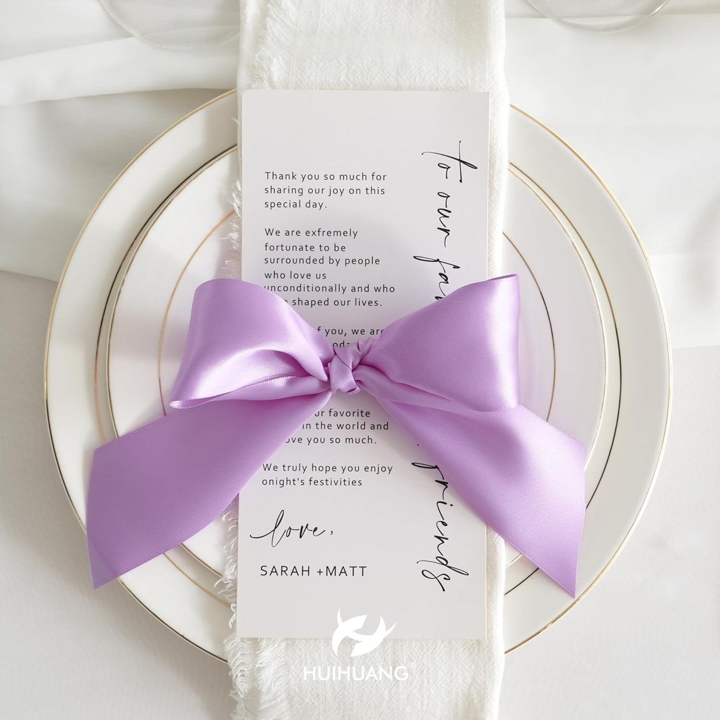 HUIHUANG Lilac Satin Ribbon 1-1/2 inch x 50 Yards Purple Ribbon Double-Faced Satin Ribbon for Gift Wrapping, Bows, Flower Bouquet, Eternal Roses, Crafts, Bridal Shower Wedding Decor