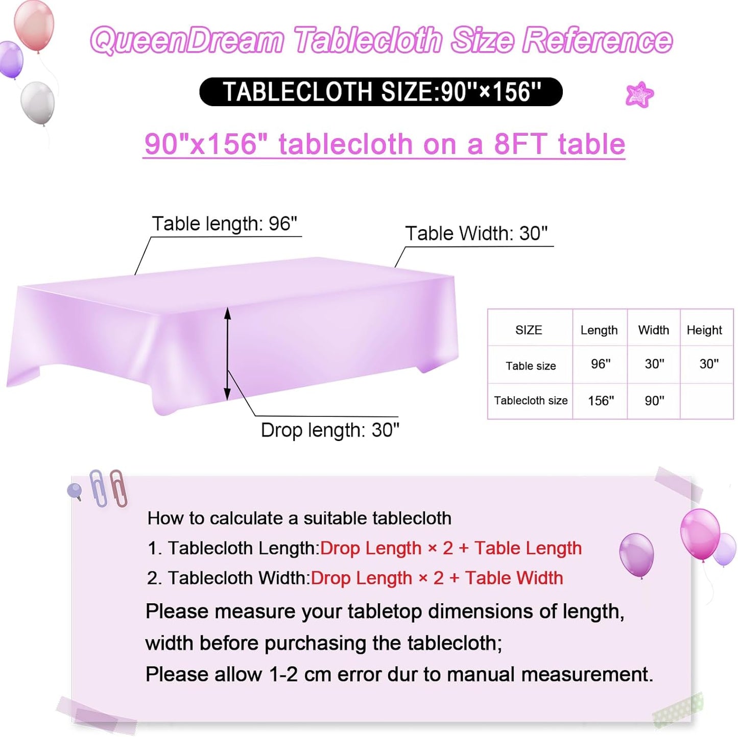QueenDream Tablecloth 90x156 Rectangle Sequin Tablecloth Lavender Wedding Table Linens Glitter Birthday Bridal Party Indoor Outdoor Decorations