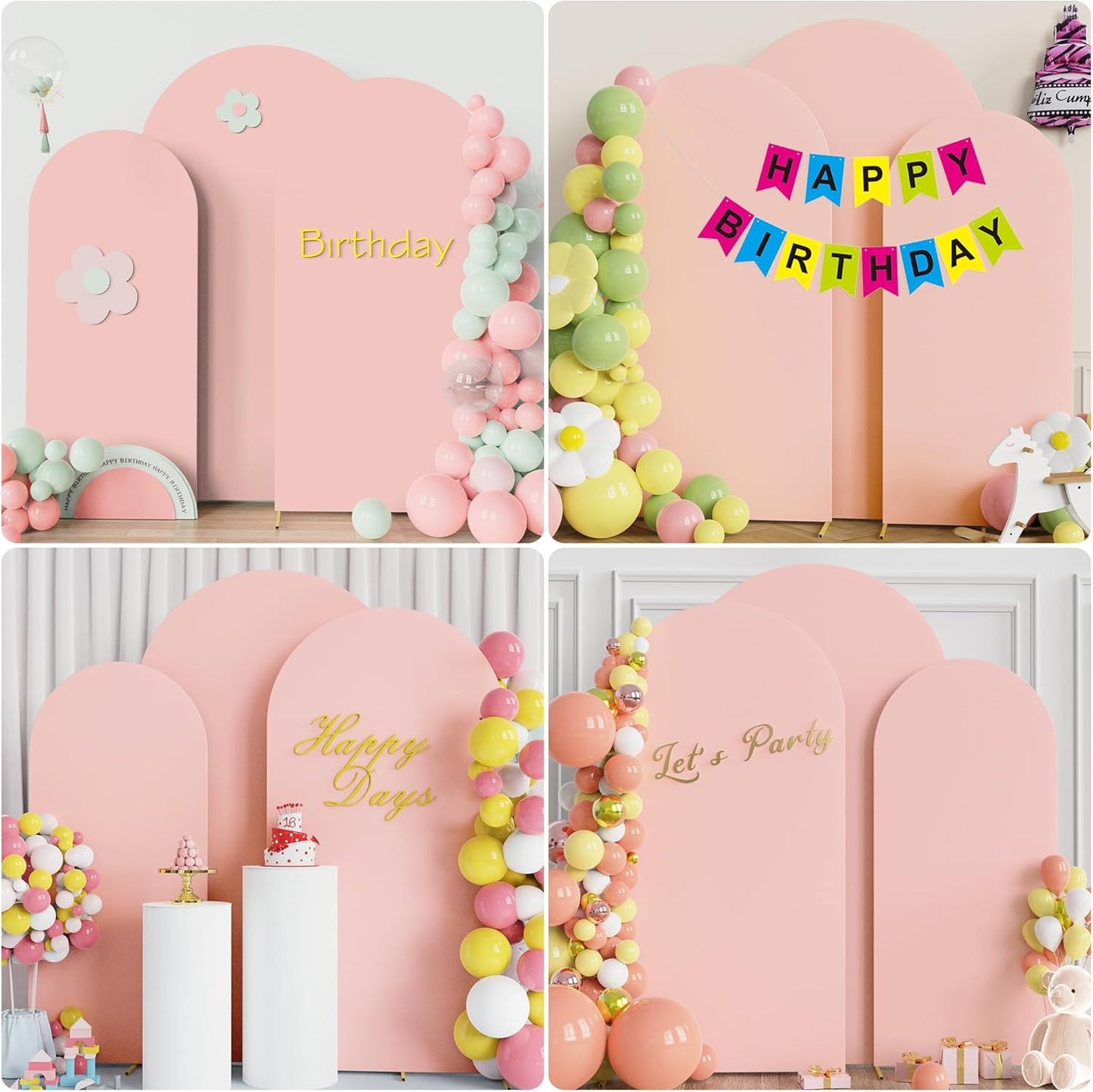 Fomcet Wedding Arch Cover 7.2FT, 6.6FT, 6FT Pale Pink Spandex Fitted Fabric Backdrop Set of 3 Round Top Chiara Arch Backdrop Stands Covers for Wedding Ceremony Birthday Party Baby Shower Decor