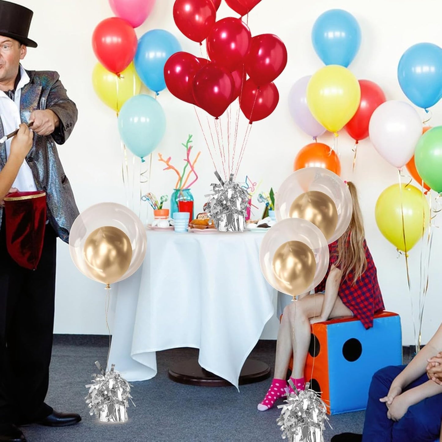 Metallic Balloon Weights - Novelty and Gag Gifts, 5.5" Inches for Balloons Table Centerpiece DIY Decor for Birthday Party Favors Wedding 6-Pack (Silver)