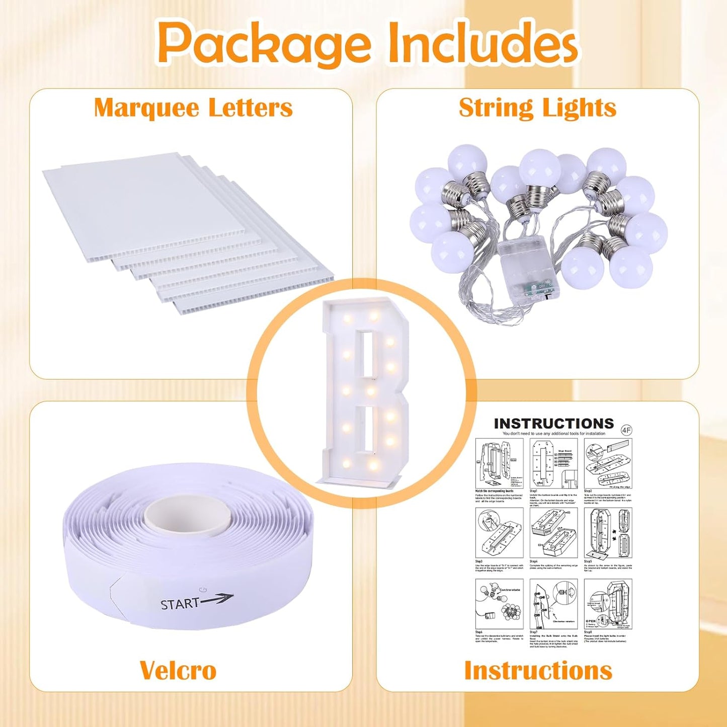 4ft Marquee for Letters B, Neon Sign, Plastic, 4 Feet Tall, Modern, Celebratory