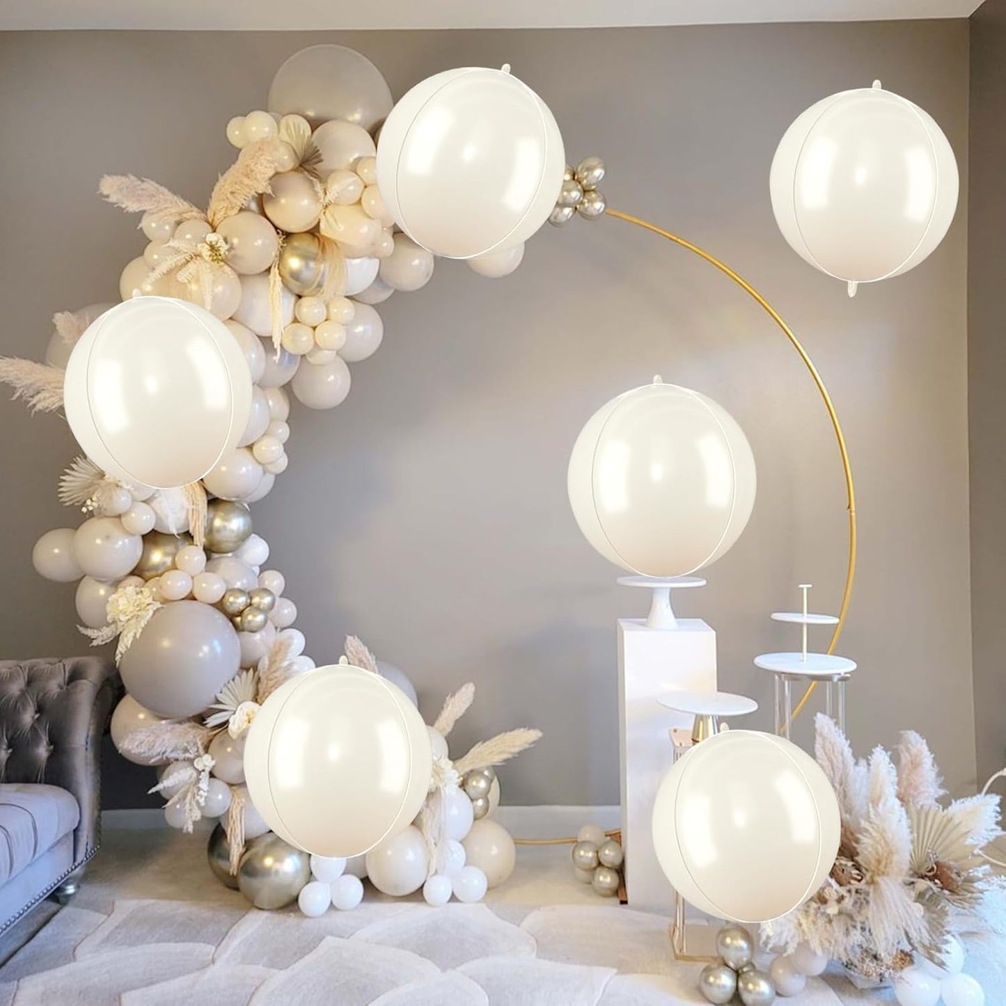 Beige Giant Foil Balloons, 6Pcs Large Metallic Cream Round Balloons, 22 Inch Big Round Foil Balloon for Cream Birthday Party Baby Shower Wedding Decorations