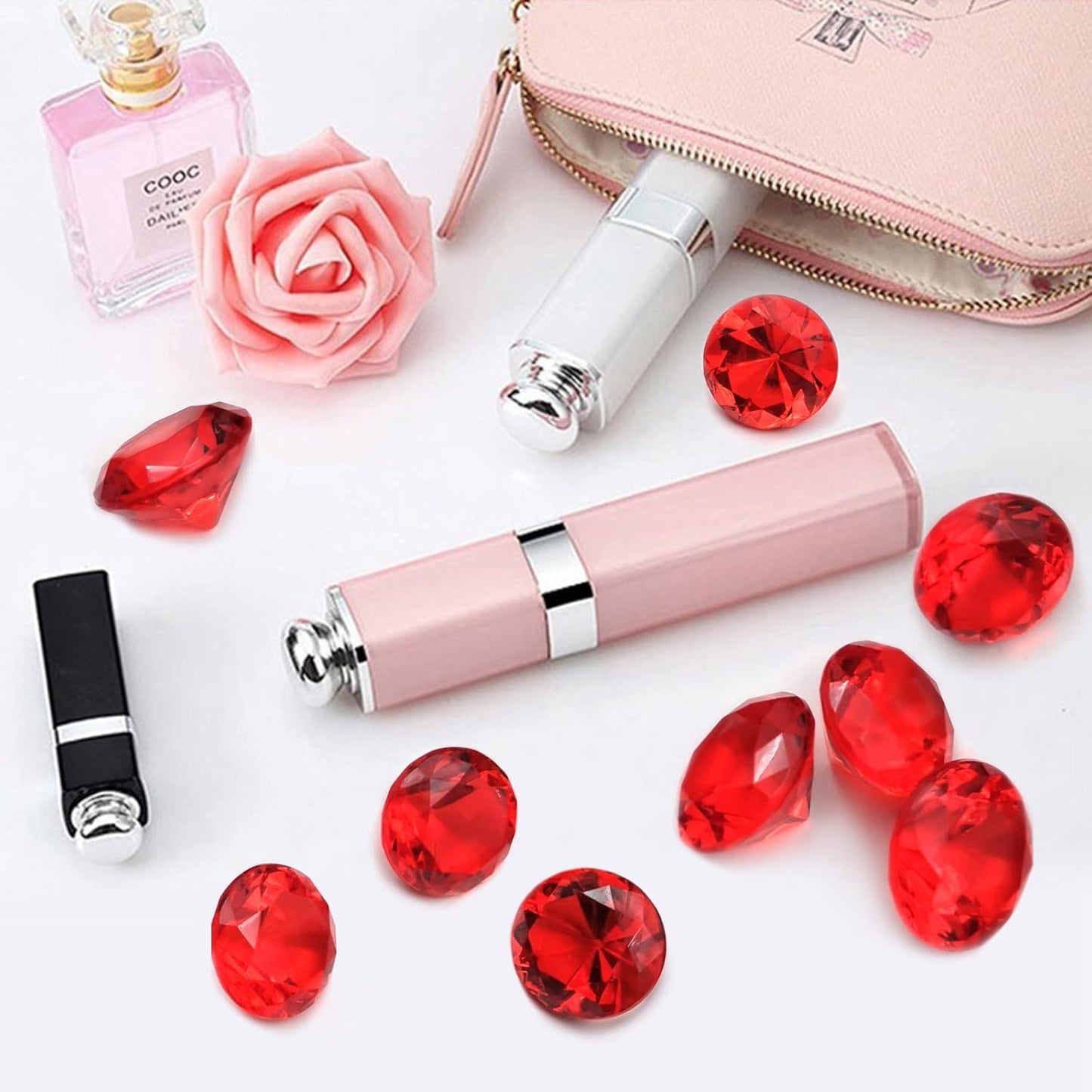 100Pcs Clear Acrylic Diamonds 25mm Wedding Table Scatters Gemstones Confetti for Vase Fillers,Floral Decor,Bridal Shower Decorations,Home Centerpieces,Candle Display (Red)