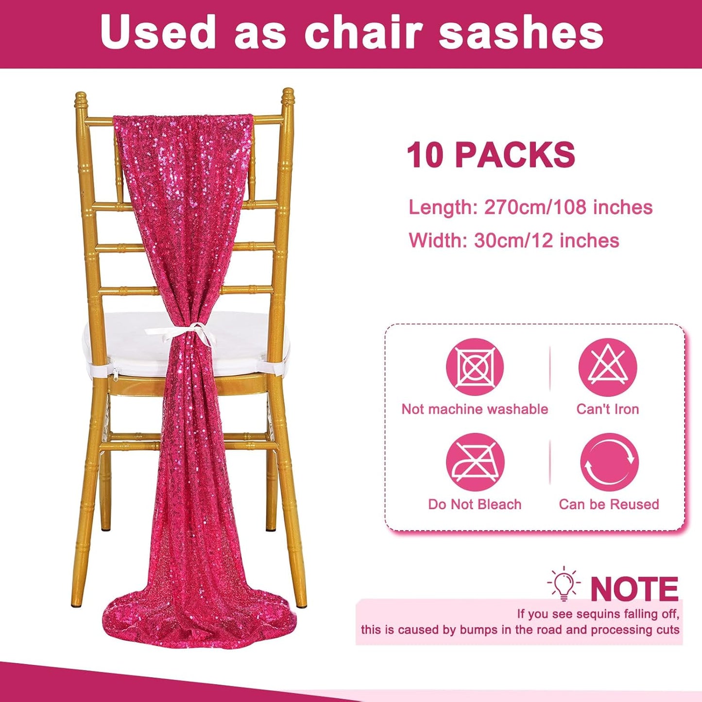 Sequin Table Runner Fuchsia 10 Pcs 12x108 Inches Elegant Wedding Sparkly Fabric Table Runners for Bridal Shower Banquet Celebration Decorations