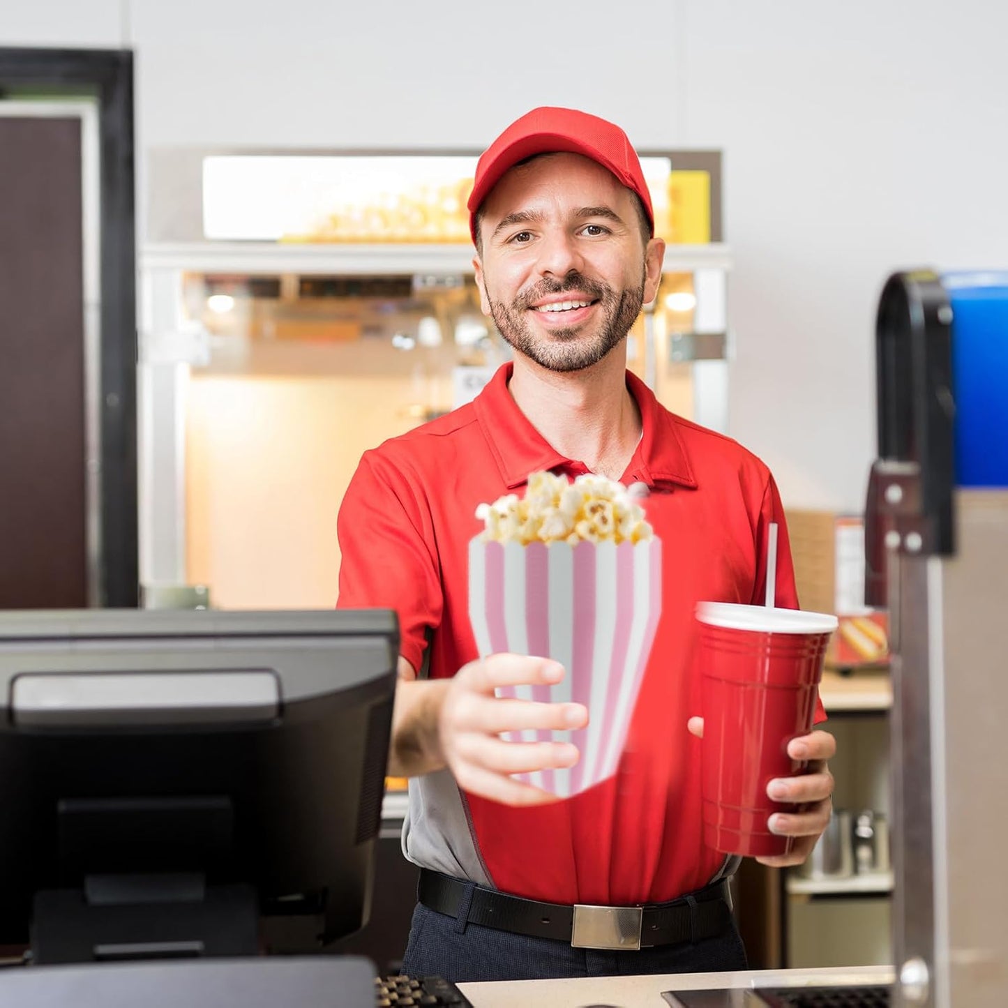 50 Pcs Pink Popcorn Boxes Mini Paper Popcorn Box Cardboard Container for Party Disposable Snack Candy for Movie Nights Birthday Wedding (Pink,White)