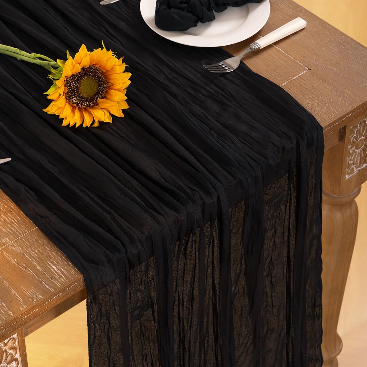 Black Halloween Table Runner Black Cheesecloth Table Runner 120 Inches Boho Gauze Fall Table Decorations for Halloween Wedding Bridal Baby Shower Party Decor