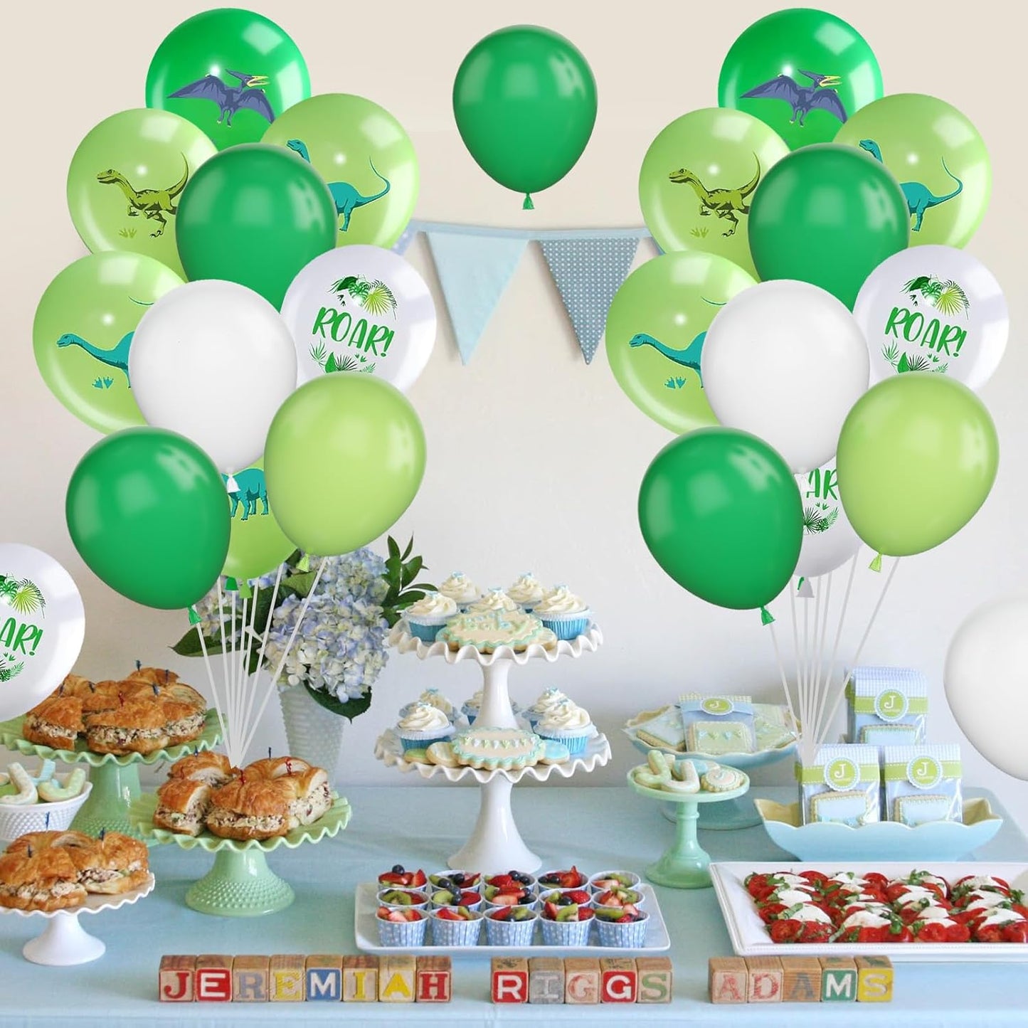 Dinosaur Balloons, 12 Inch Dino Printed Balloons Green White Lime Green Latex Balloons for Birthday Party Jungle Dinosaur Themed Decoration for Boys Birthday Party Baby Shower Supplies