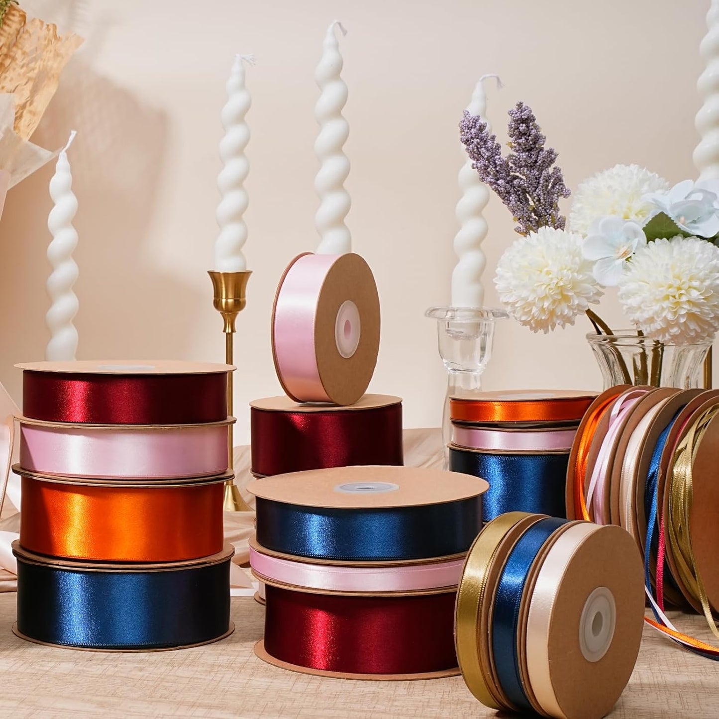 LaRibbons Burgundy Satin Ribbon 1 1/2 Inch 50 Yards, Luxury Double Faced Red Silk Ribbon for Flower Bouquet Crafts Gift Wrapping Wedding Bow Christmas Decoration