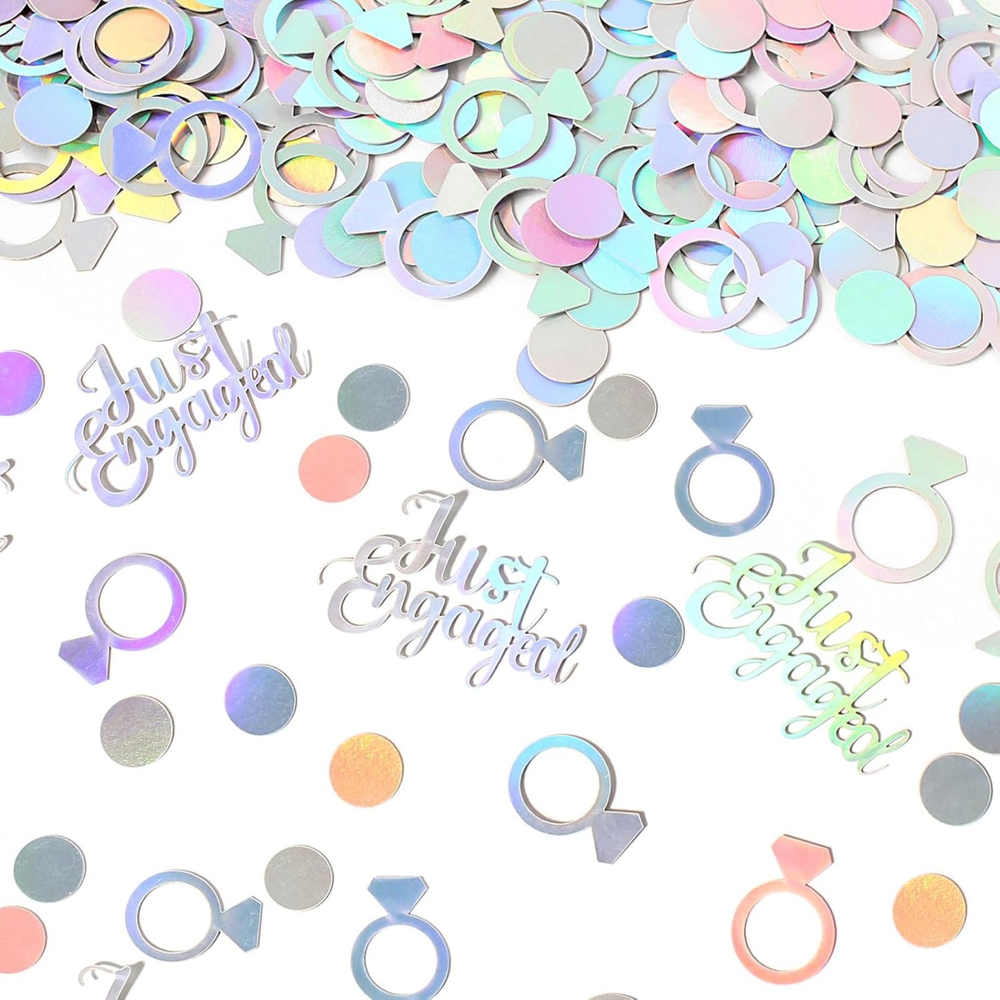 230PC Just Engaged Confetti for Engagement Party Decorations, Wedding Tables, Ring Scatters - Iridescent Themed Bridal Shower, Bachelorette, Hen Party Decor