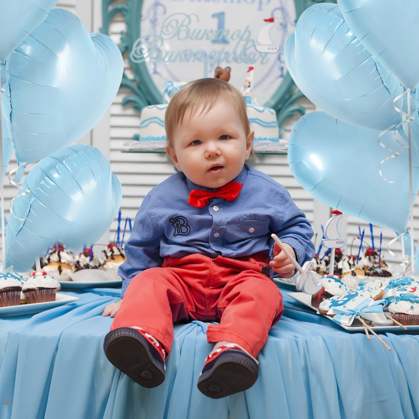 TONIFUL 30Pcs 18 Inch Baby Blue Heart Balloons Pastel Blue Heart Shape Foil Mylar Balloons Decoration for Birthday Valentine's Day Wedding Bridal Shower Anniversary Engagement Party Supplies