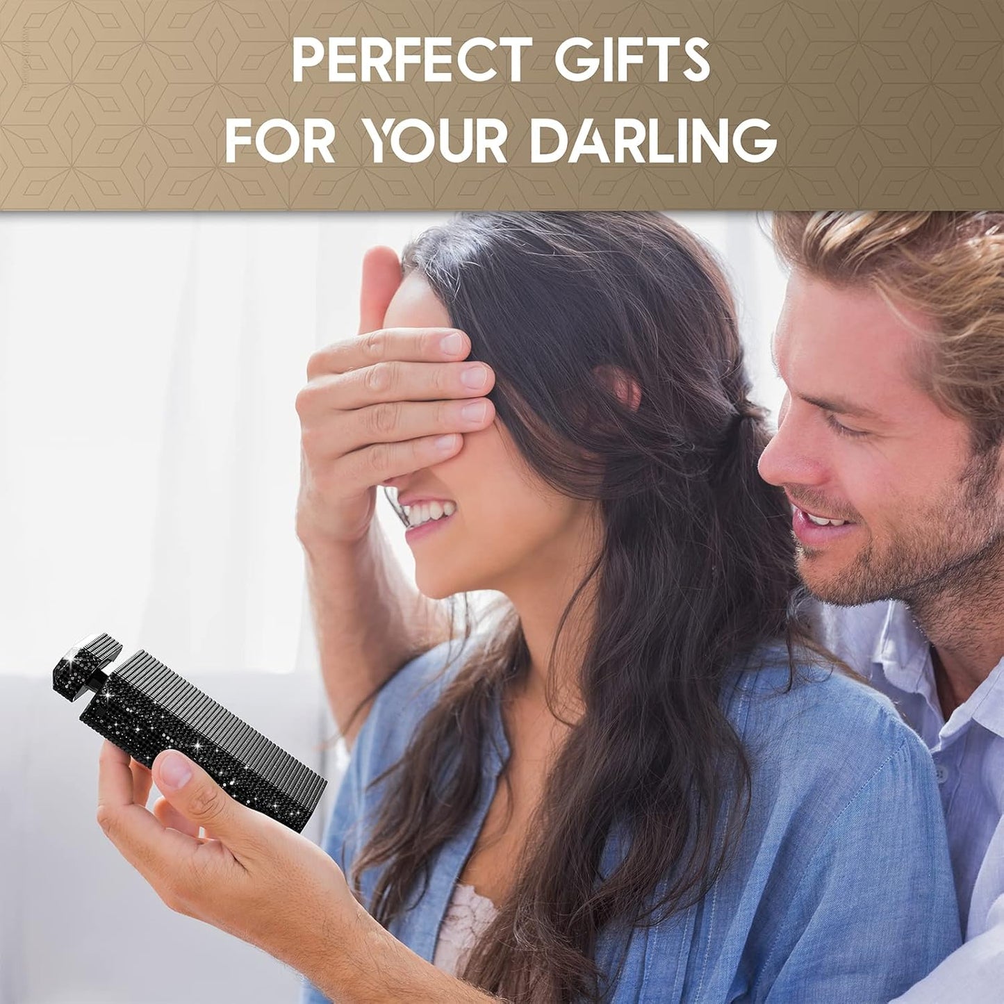 Lady Rechargeable Personal Fan with 3 Speeds, Quiet Portable Mini Cooling Desk Fan - Safe for Girls & Women - Black Rhinestones