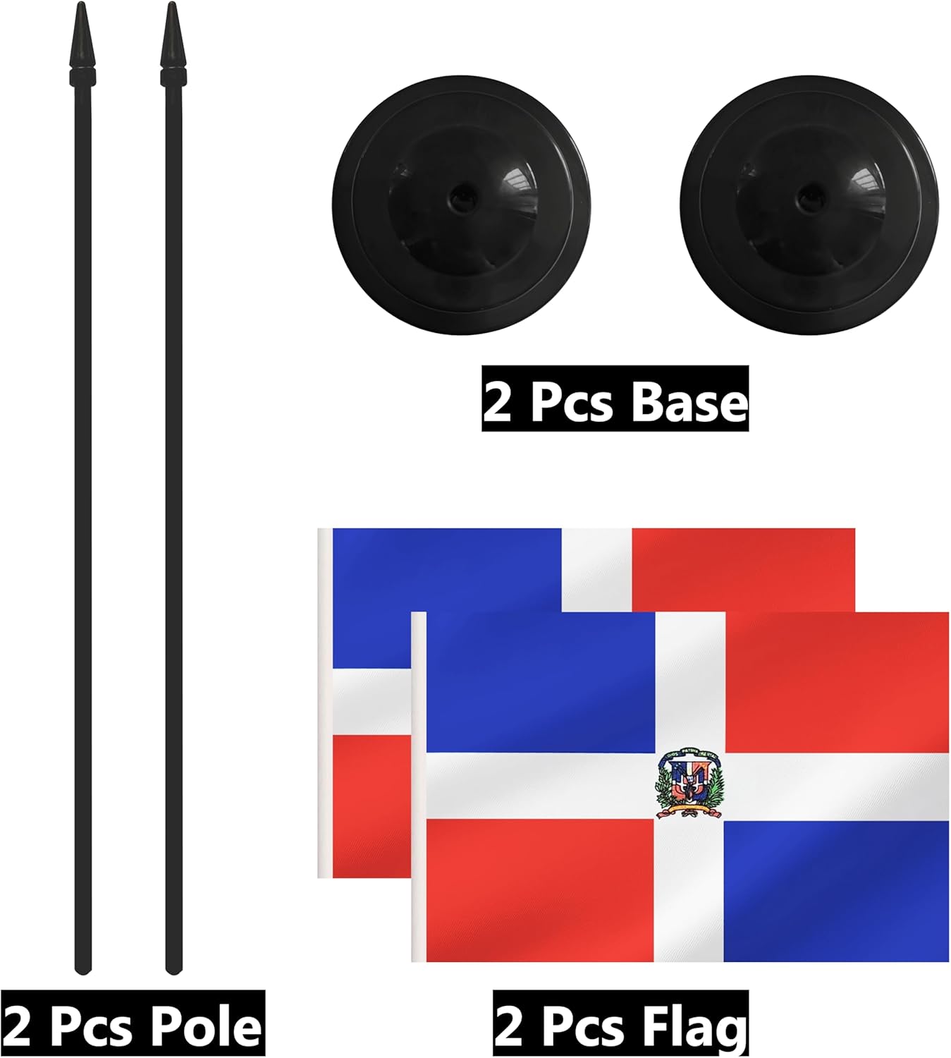 2 Pack Dominica Desk Flag Set, Dominican Desktop Small Miniature Table Office Flag with 12" Black Pole and Black Base, Offices, Classroom, Home, Festival Decoration (Dominica)