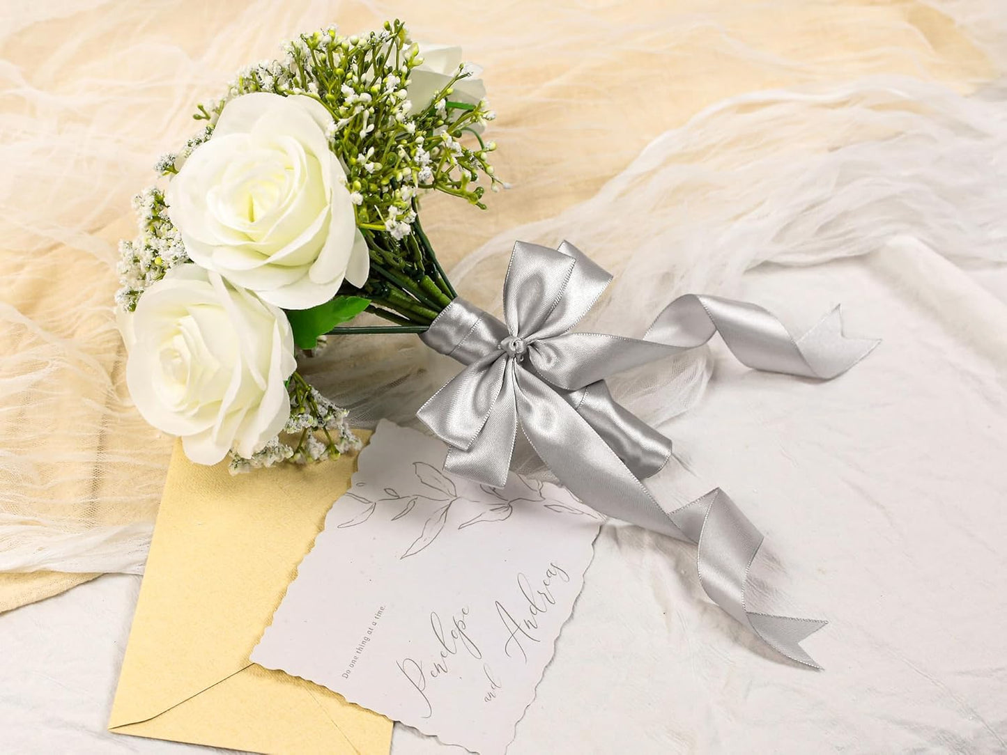 Silver Satin Ribbon 1 inch X Continuous 100 Yards, Single Face Polyester Ribbon Perfect for Gift Wrapping, Flower Bouquet, Wedding Decor, Crafts, Bow Making, Sewing and More