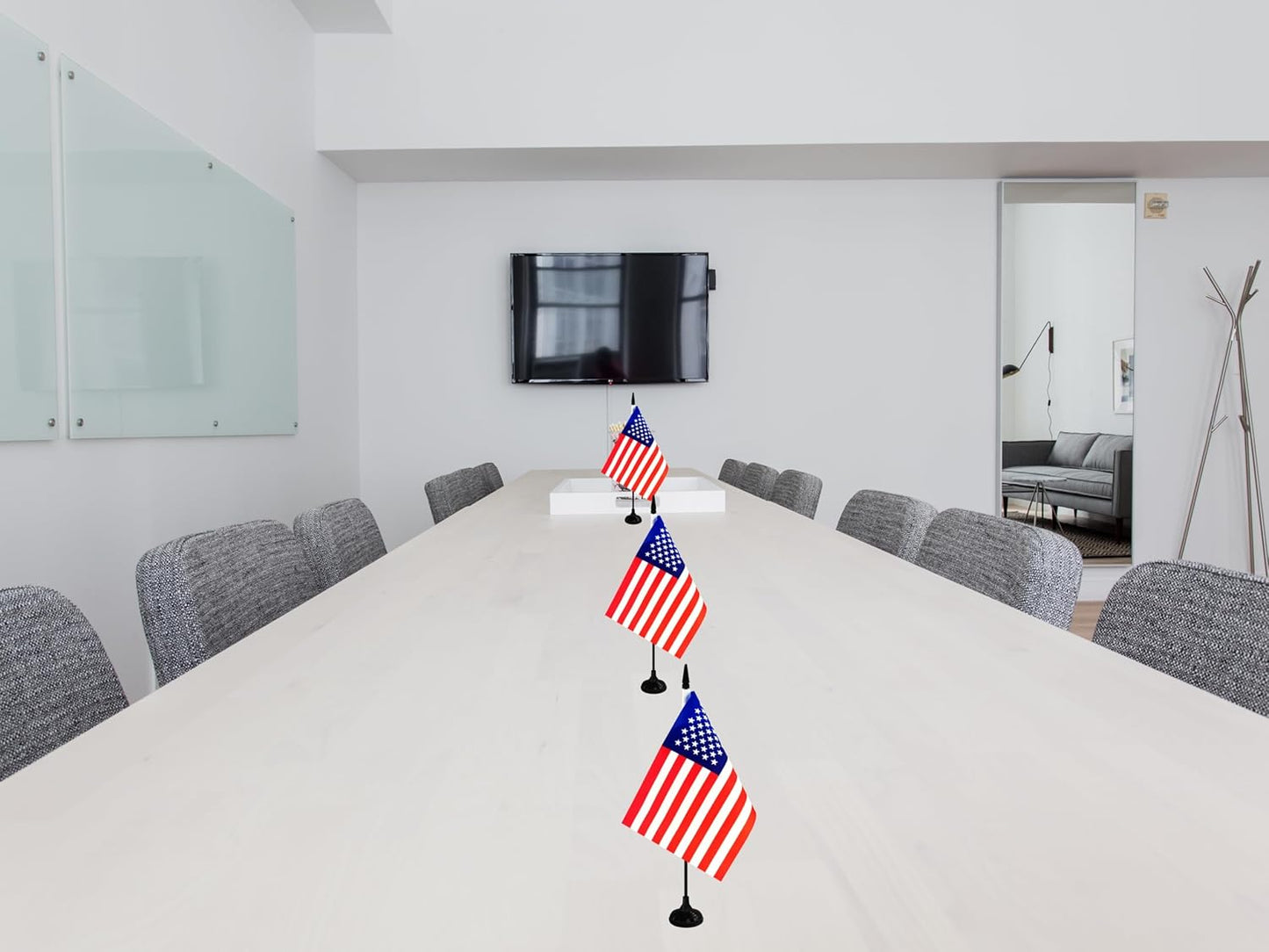 America USA Desk Flag, 12 Pack American Table Office Flag with Black Solid Pole and Stand Base, International Country Flag, 4th of July, Classroom Meeting Desktop Decor (USA)