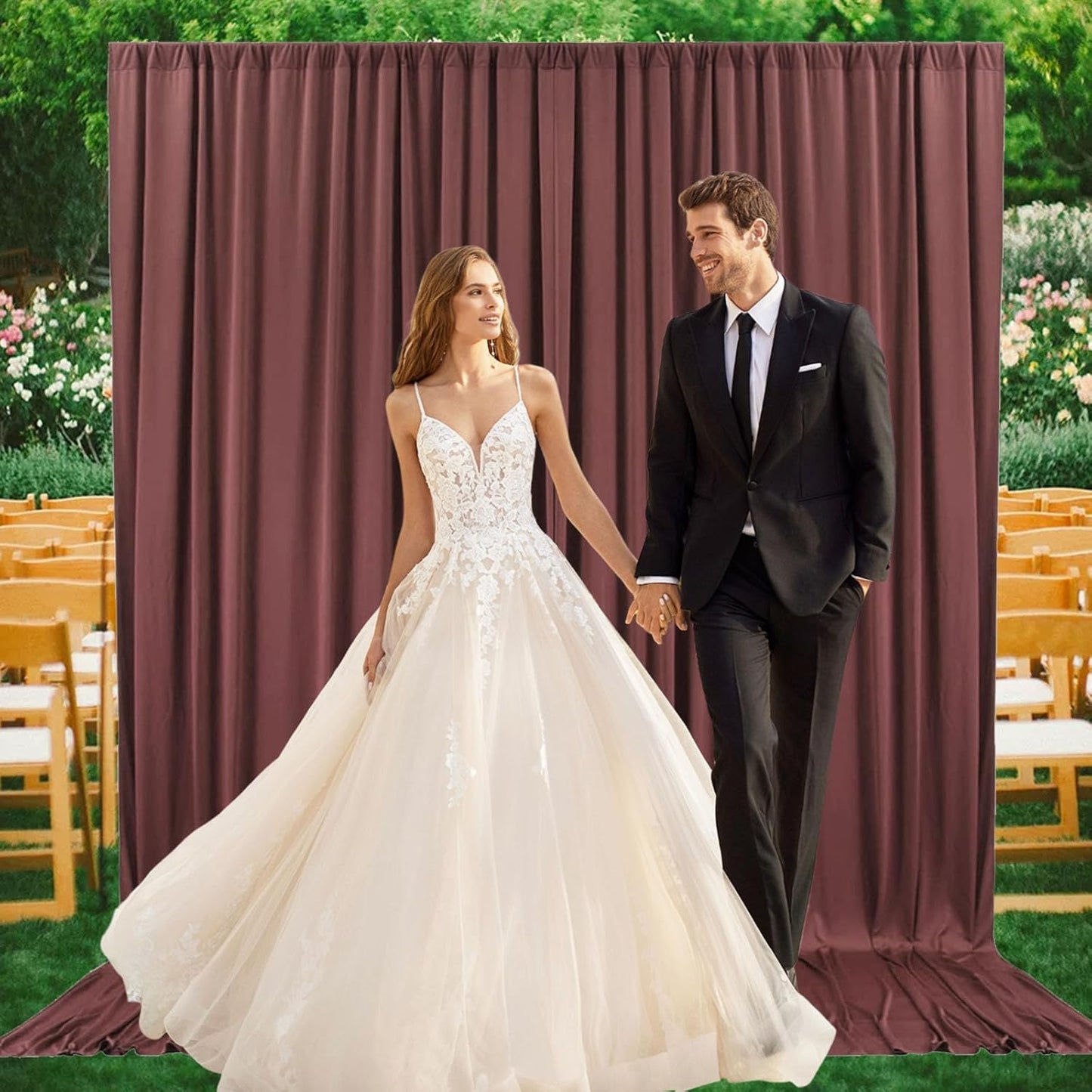 2 Panels Red Brown Backdrop Curtain, 10 x 7 Feet Background Curtains for Parties, Weddings, Baby Showers, Bachelorette Halloween, Christmas Birthday Party Photoshoot Backdrop Curtains Decorations