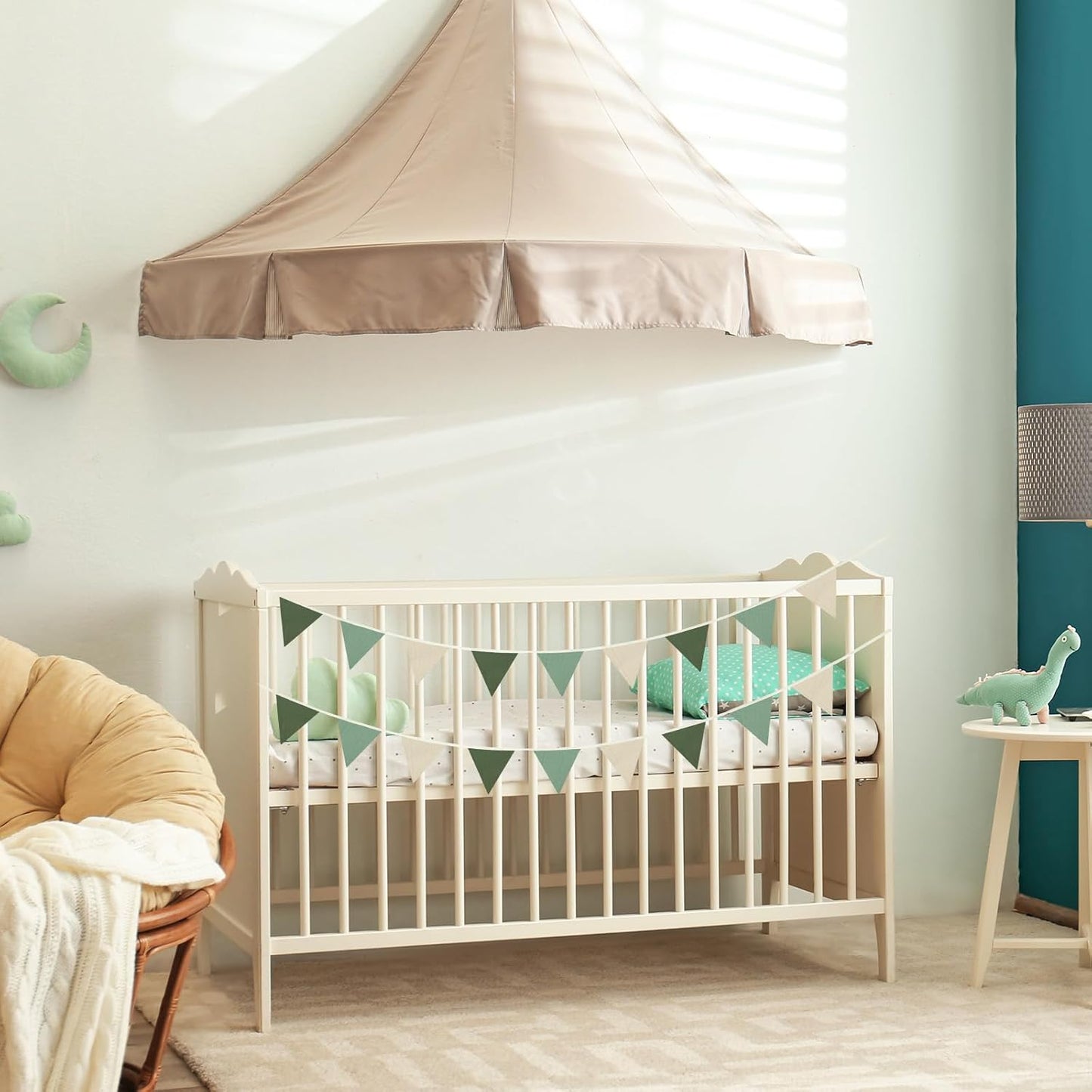 Oudain 15.5 ft Pennant Banner Flags, 2 Pcs Nursery Garland Triangle Bunting Flag Baby Banner for Nursery Decor Baby Birthday Boho Wedding Shower Party Event, Each 7.75 ft (Fresh Natural Color)