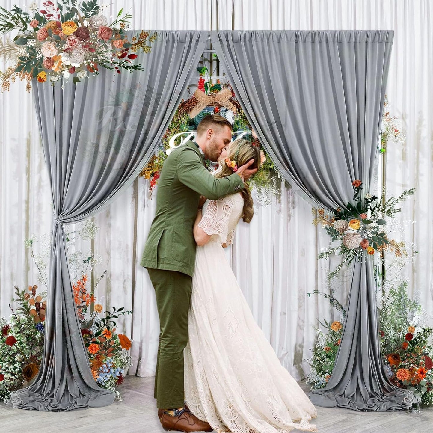 10 x 7 Feet Grey Backdrop Curtain for Partie, Background Curtains for Photoshoot, Birthday, Wedding, Halloween, Thanksgiving, Christmas Day, New Year Party Decorations 5Ft x 7Ft, 2 Panels