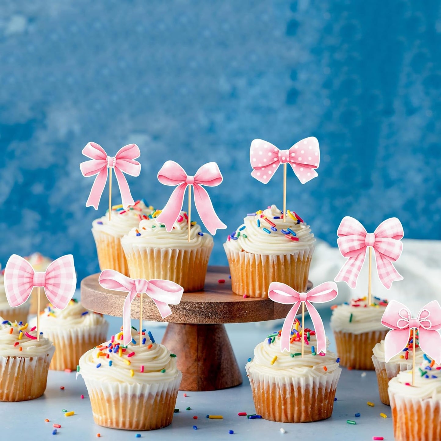 24pcs Coquette Bow Cupcake Toppers Pink Bow Coquette Birthday Cake Decorations for Bachelorette Bridal Engagement Wedding Girl Baby Shower Bow Theme Party Decor