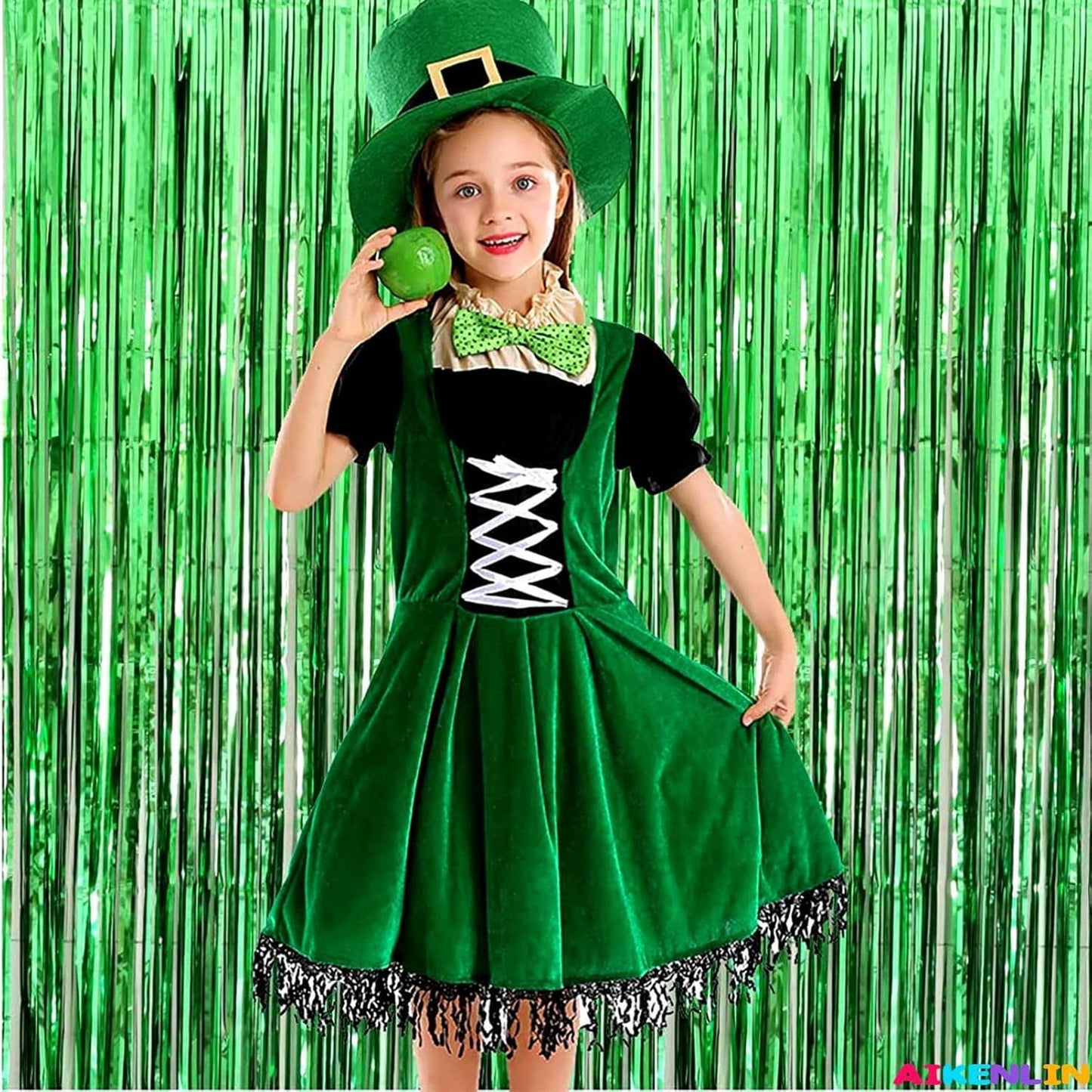 4 Pack Green Foil Fringe Curtain Backdrop, 3.3Ft x 9.8Ft Metallic Tinsel Foil Fringe Streamers Curtains for Photo Booth, Wedding, Thanksgiving, Birthday, Christmas, Halloween Party Decoration