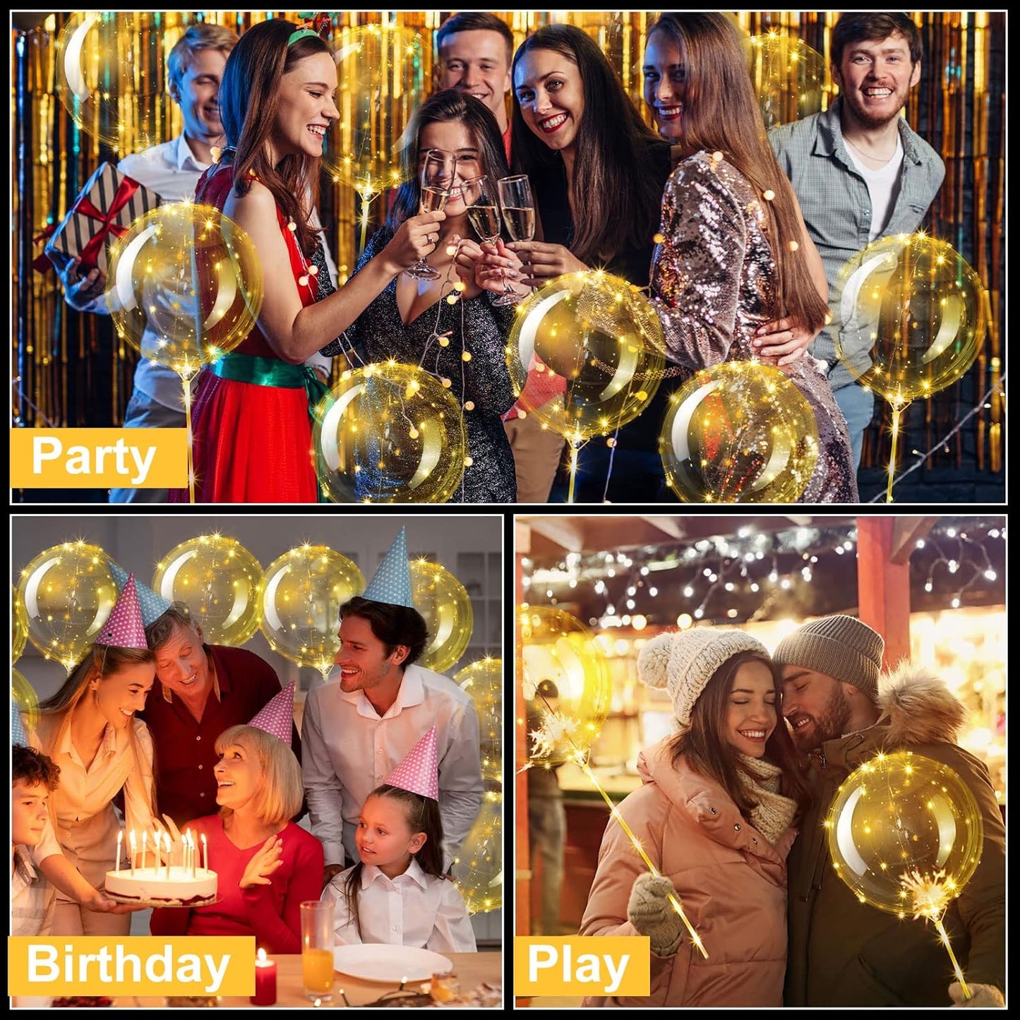 Vinsot 30 Pack LED Bobo Balloons Light Up Balloons Clear Helium Bubble Bobo Glow with String Lights for Parties Birthday Wedding Decoration(Warm Light)