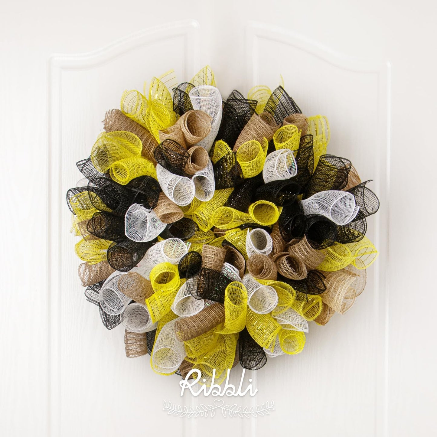 Ribbli 2 Rolls Yellow Mesh Ribbon,10 inch x 30 feet(10Yard) Each Roll,Metallic Yellow with Gold Foil,Use for Wreath Swags and Decorating