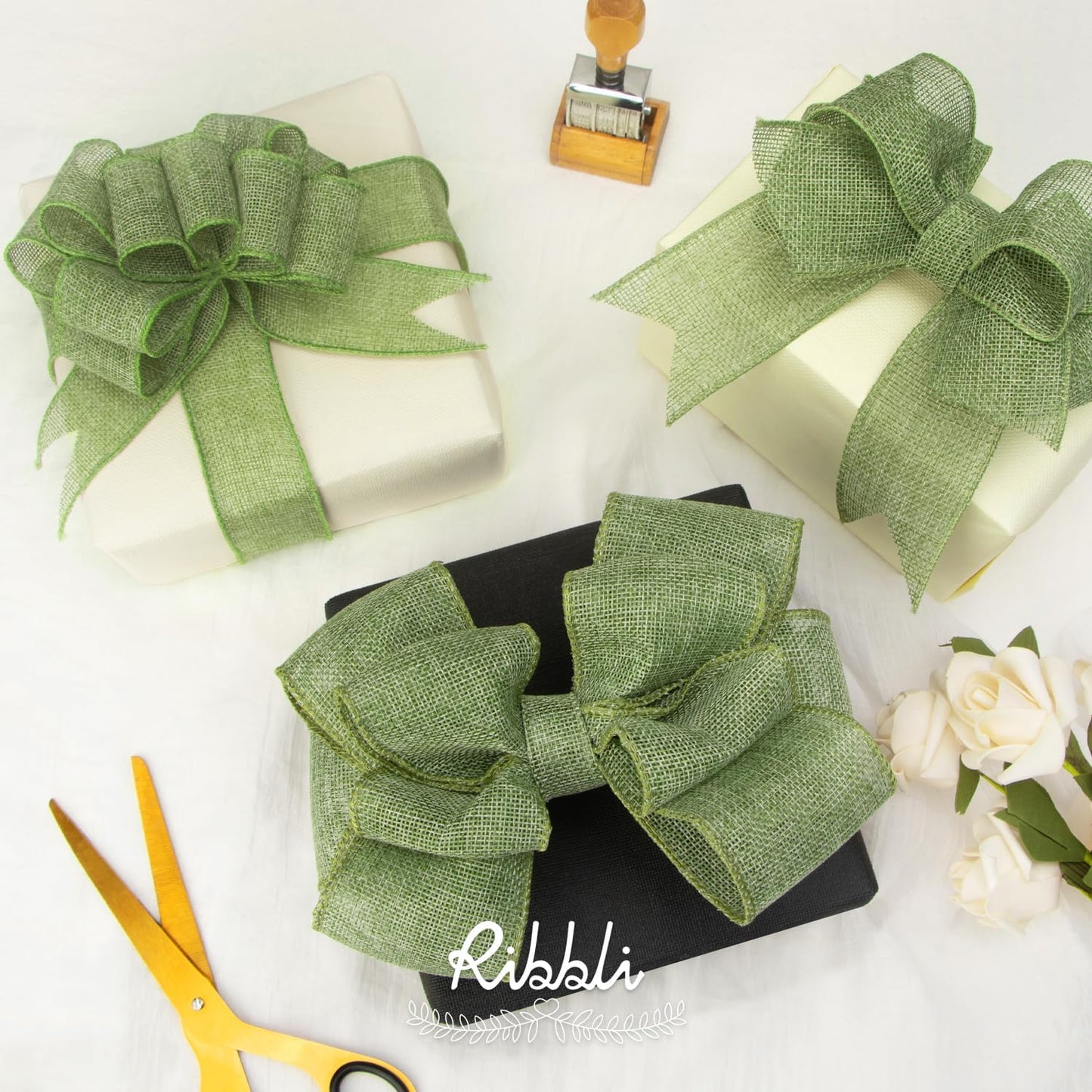 Ribbli Sage Green Burlap Wired Ribbon, 2-1/2” Inch x Continuous 20 Yard, Spring Moss Wired Ribbon for Wreaths,Big Bows,Tree Decoration,Outdoor Decoration
