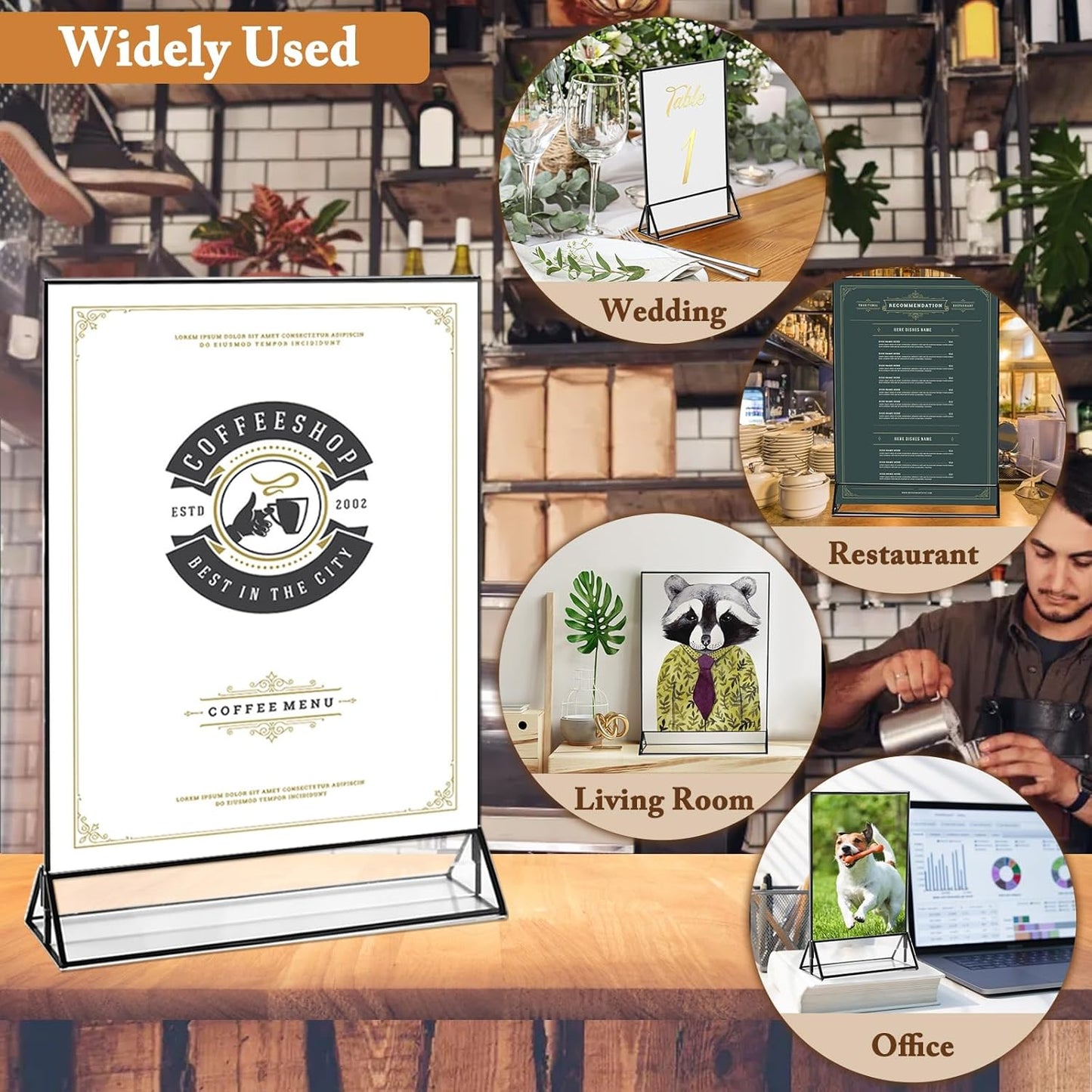 Floroom 6 Pack 8.5x11 Inch Clear Acrylic Sign Holders, Double-Sided Black Display Stand Picture Frames for Table Numbers, Menus, Flyers, Weddings, and Offices